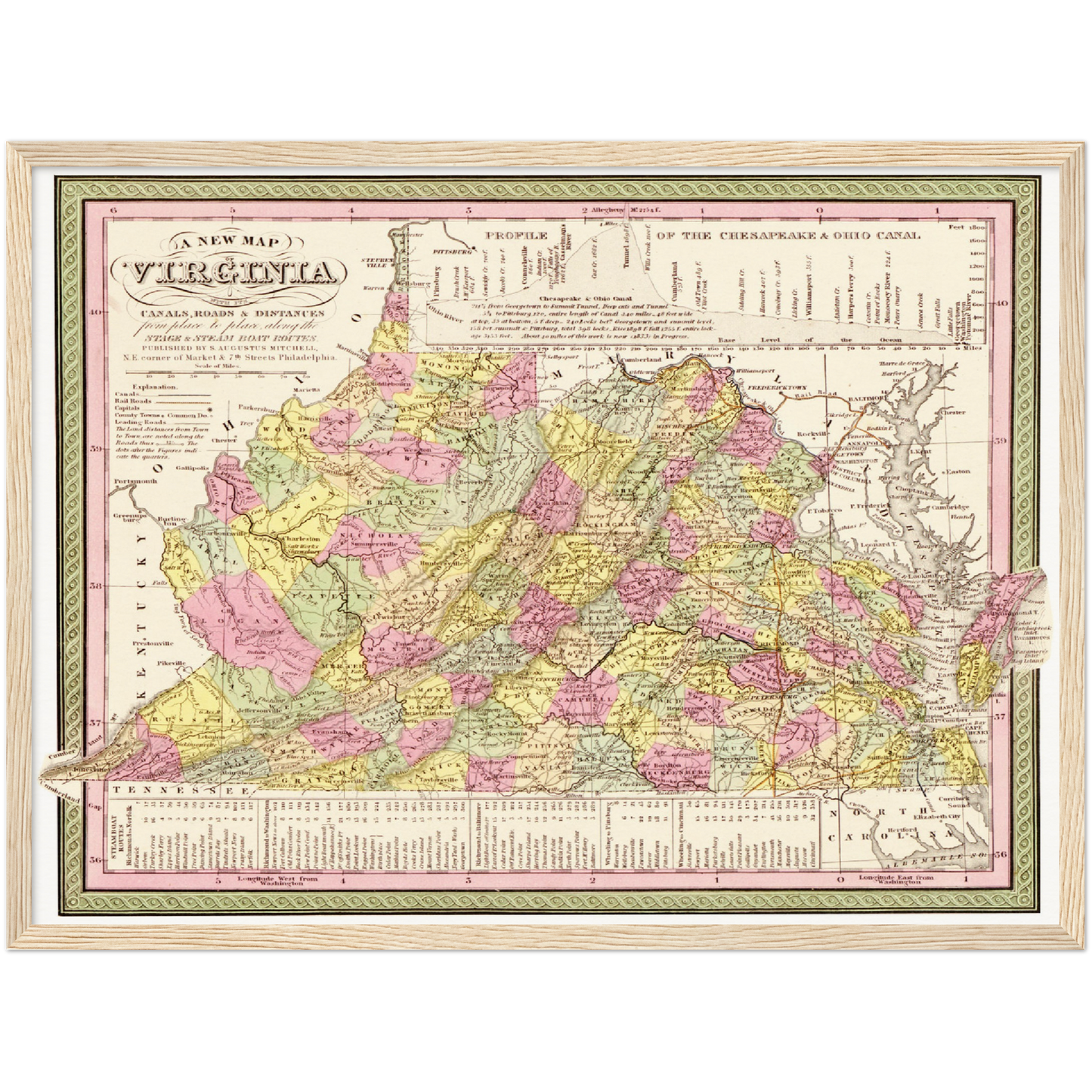 Historische Landkarte Virginia um 1849