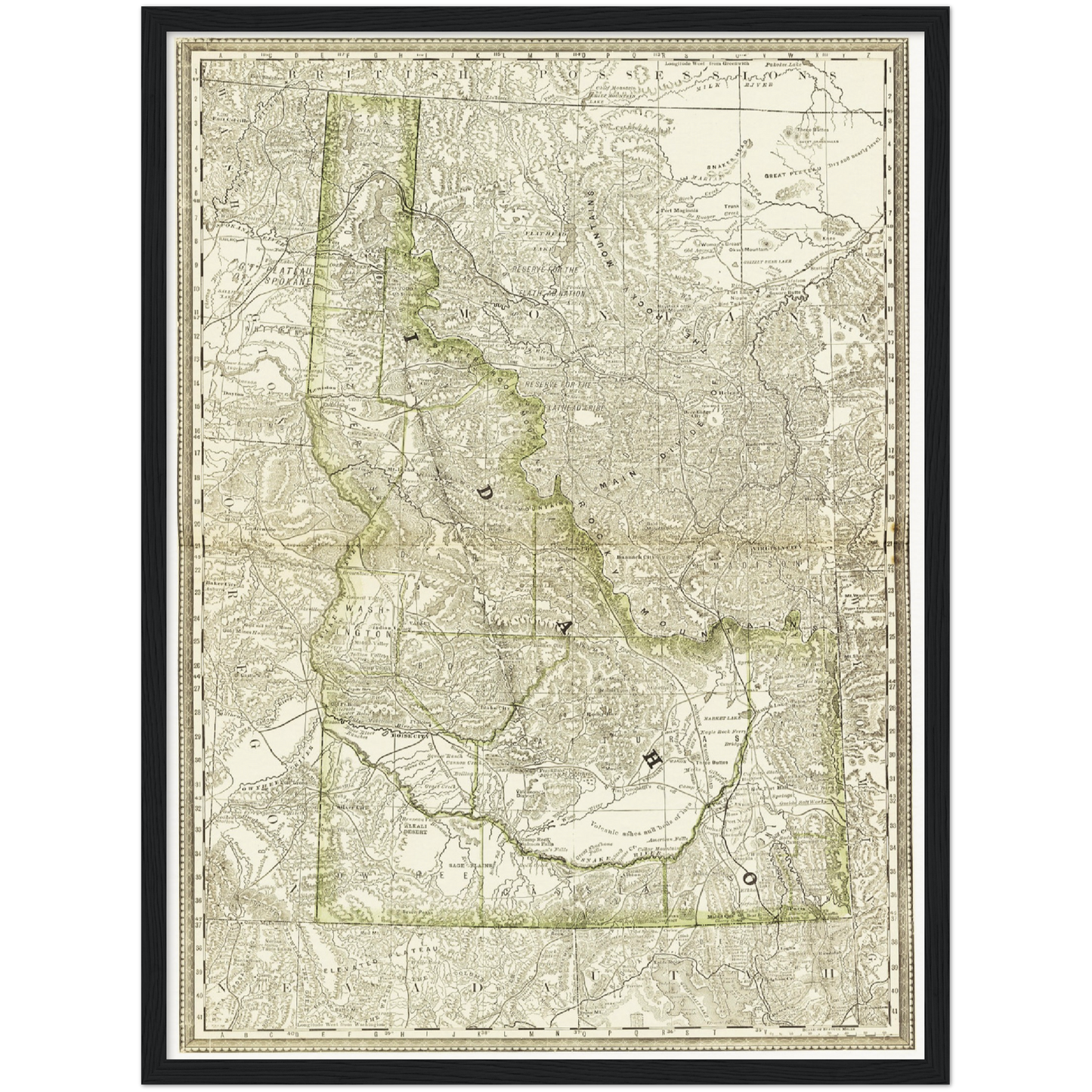 Historische Landkarte Idaho um 1882