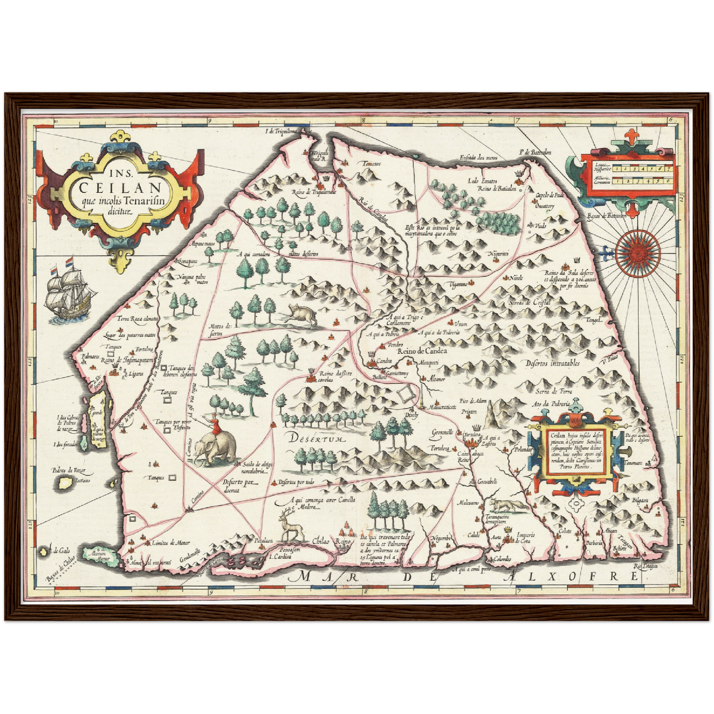 Historische Landkarte Sri Lanka um 1606