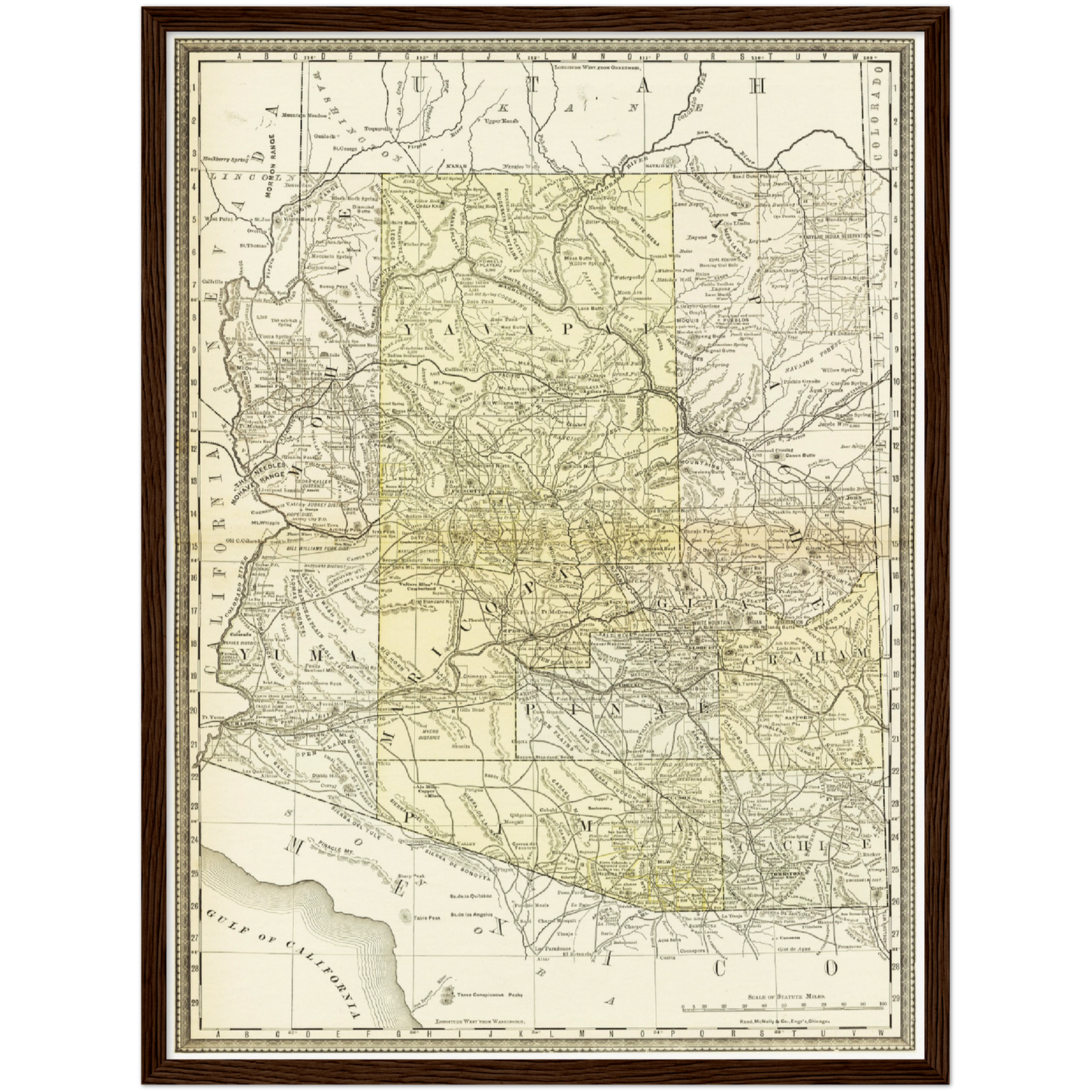 Historische Landkarte Arizona um 1882