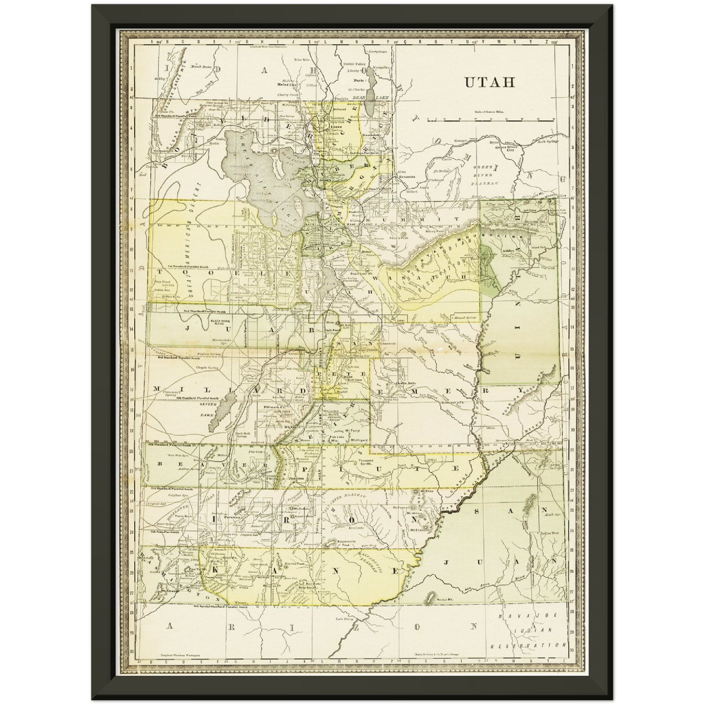 Historische Landkarte Utah um 1882