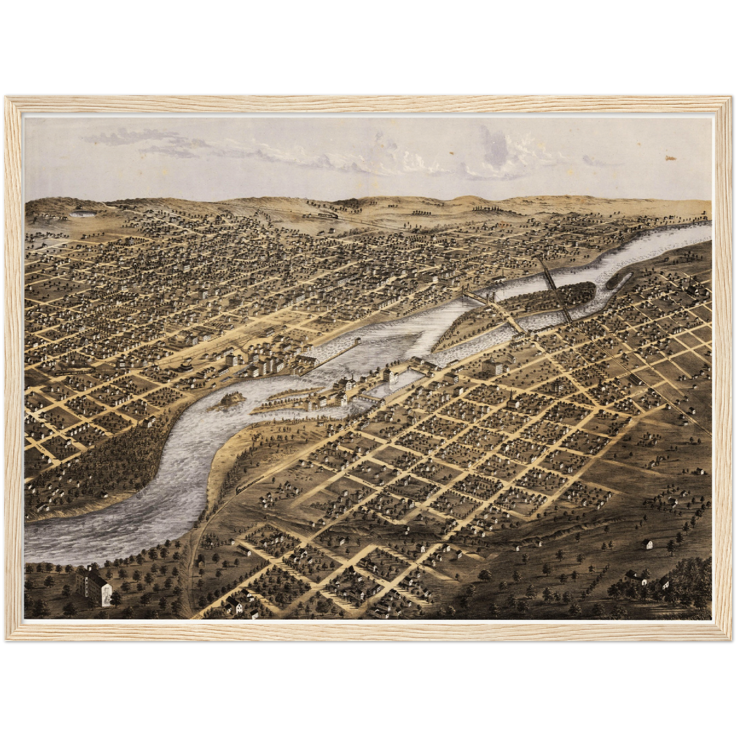 Historische Stadtansicht Minneapolis um 1867