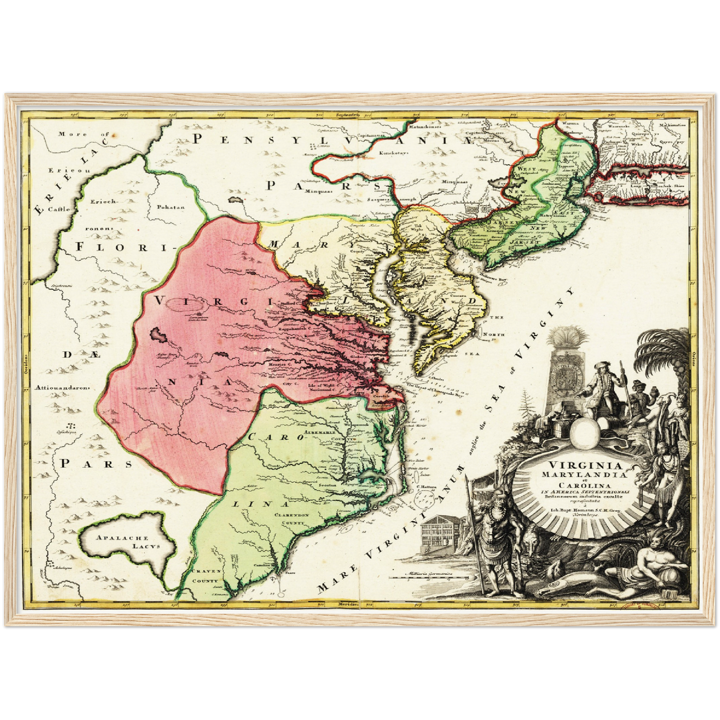 Historische Landkarte Kolonie Virginia um 1750