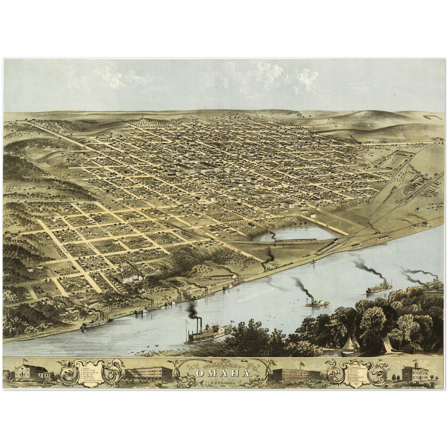Historische Stadtansicht Omaha um 1868