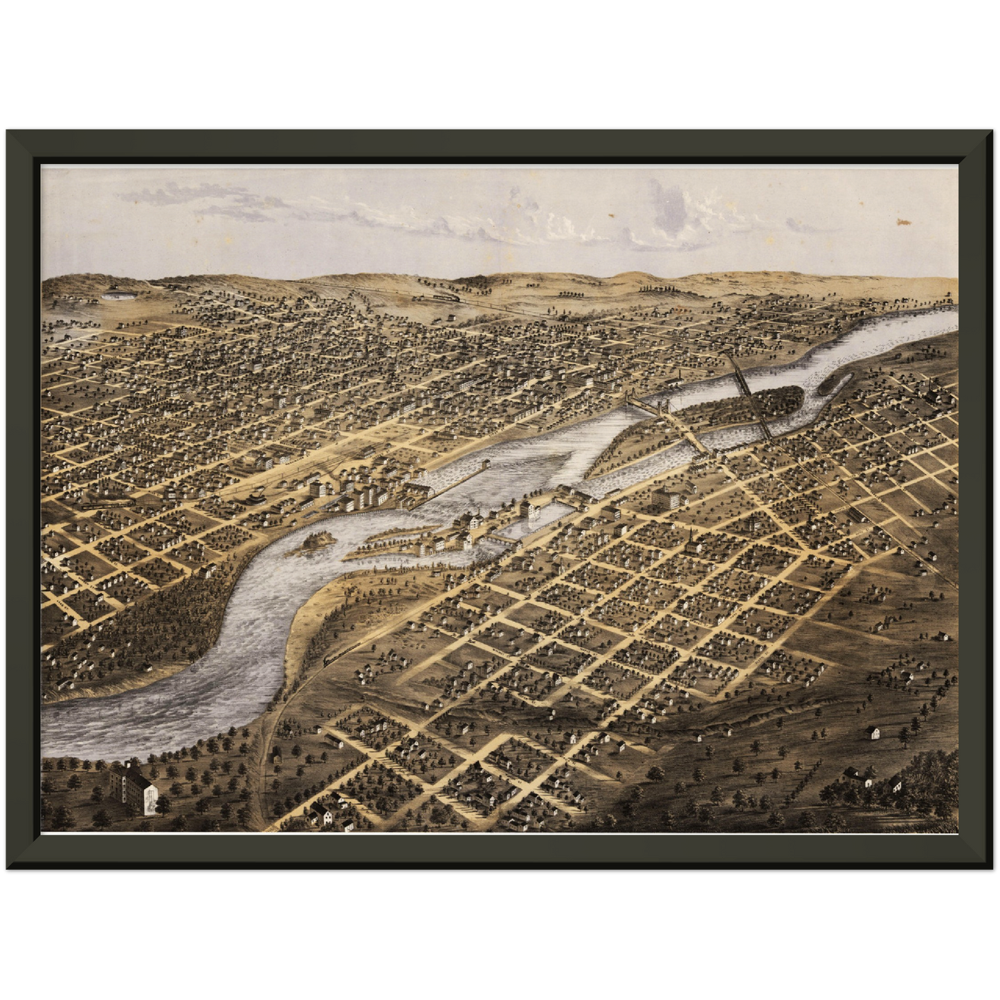 Historische Stadtansicht Minneapolis um 1867