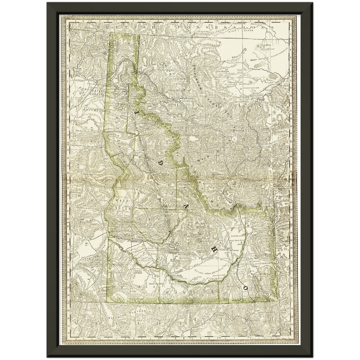 Historische Landkarte Idaho um 1882