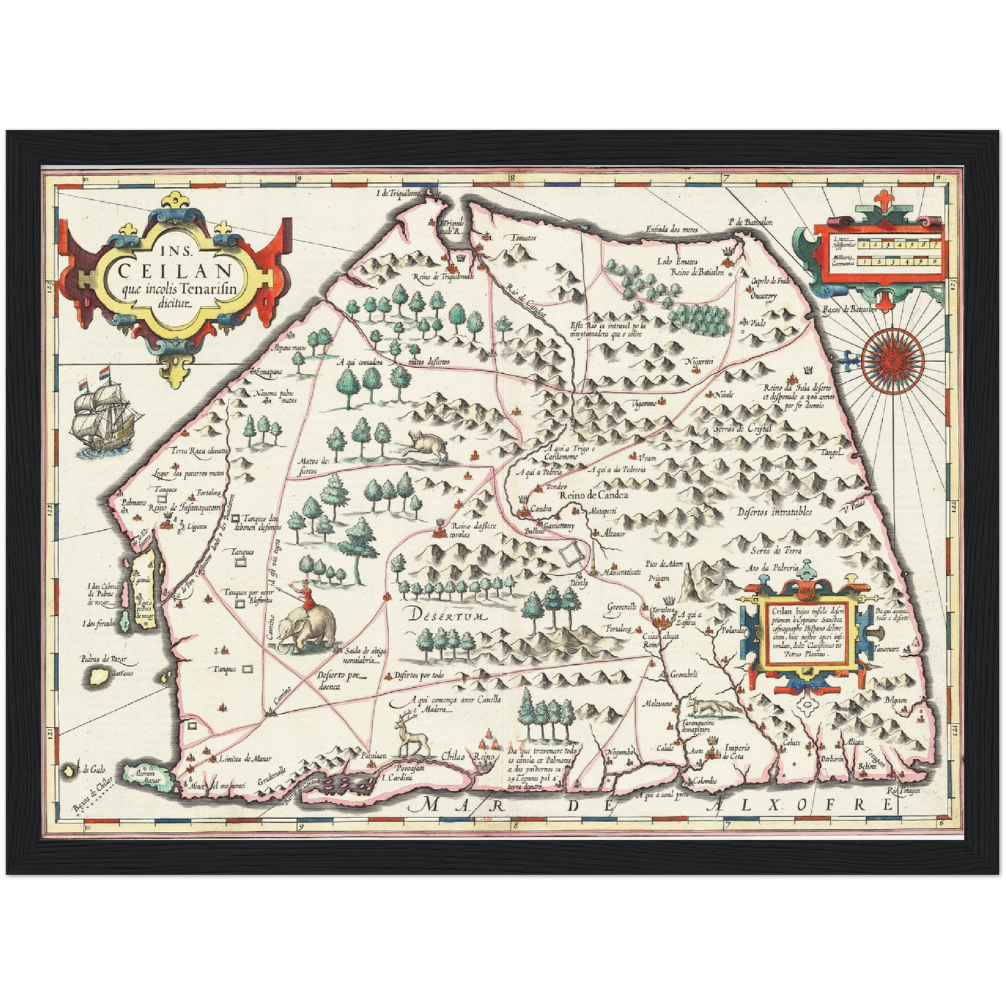 Historische Landkarte Sri Lanka um 1606