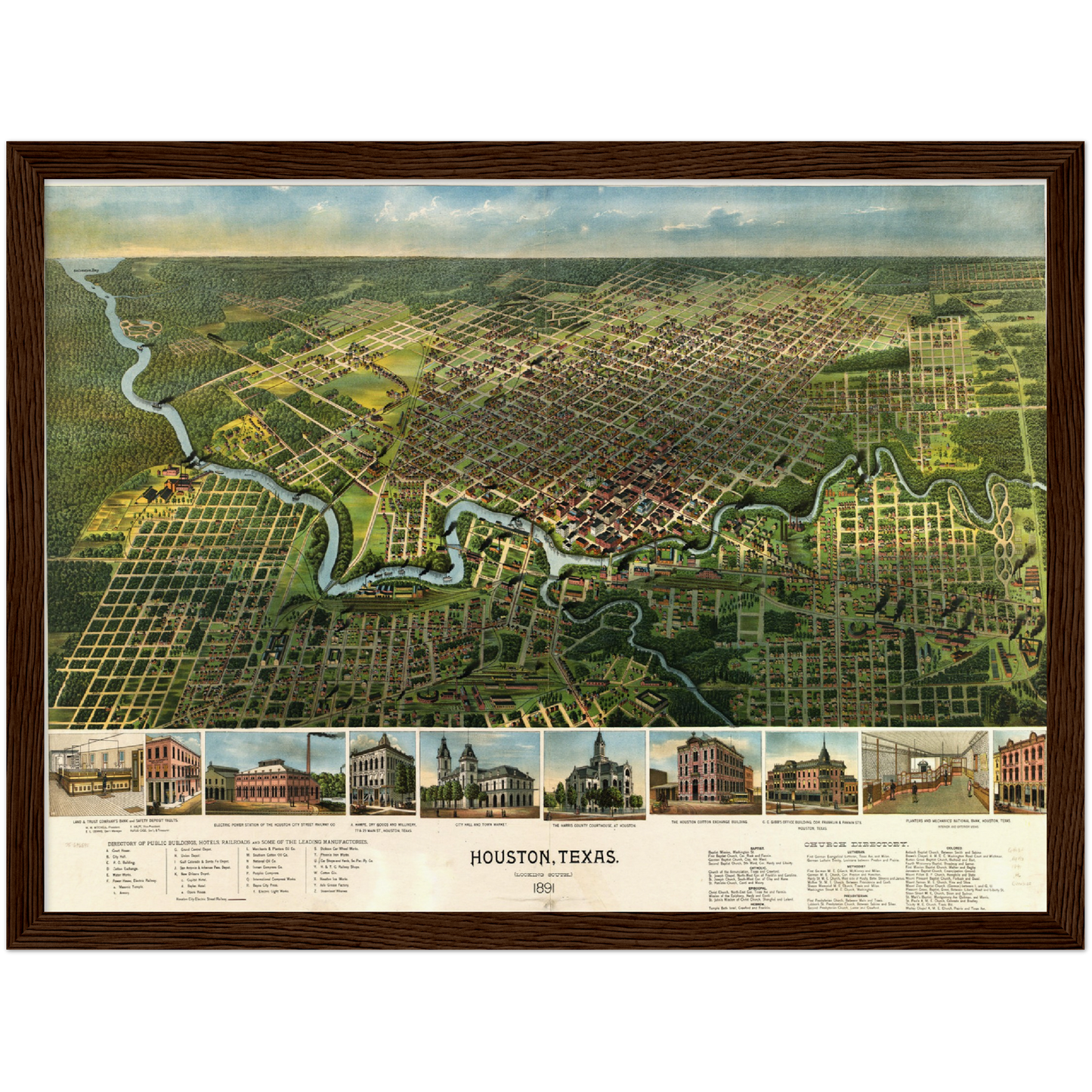Historische Stadtansicht Houston um 1891