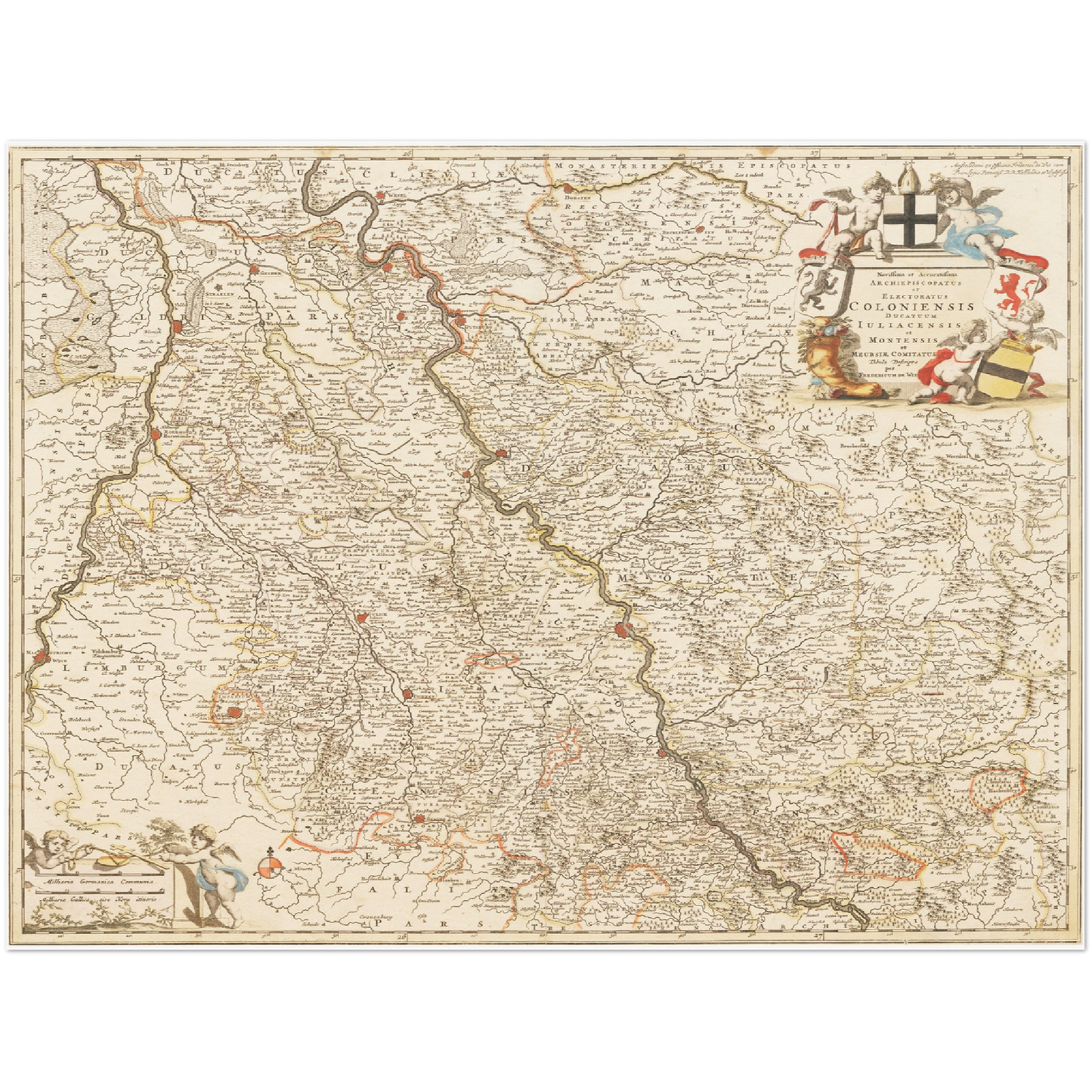 Historische Landkarte Rheinland um 1698