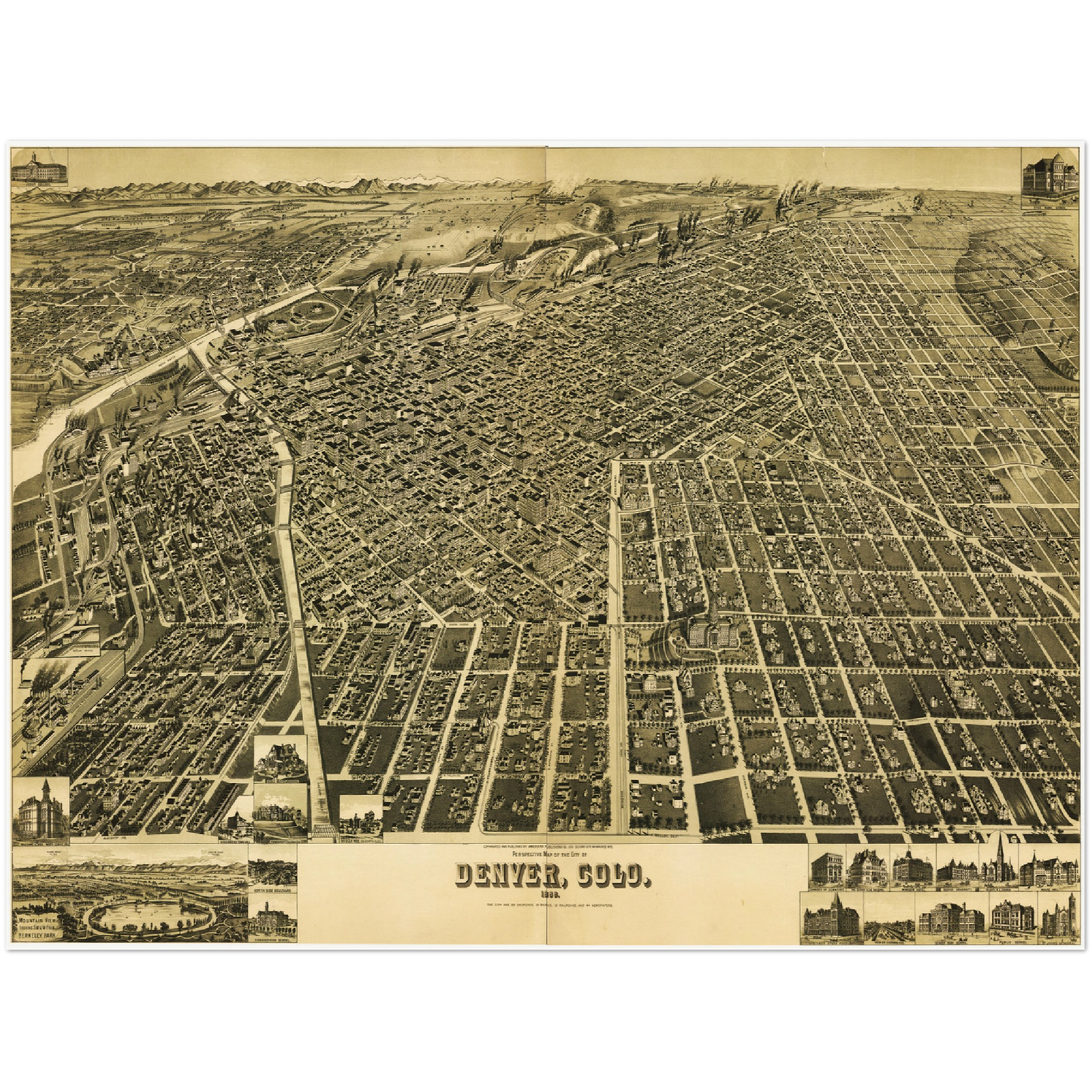 Historische Stadtansicht Denver um 1889