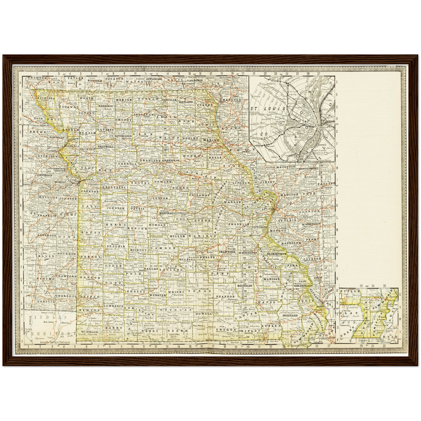 Historische Landkarte Missouri um 1882