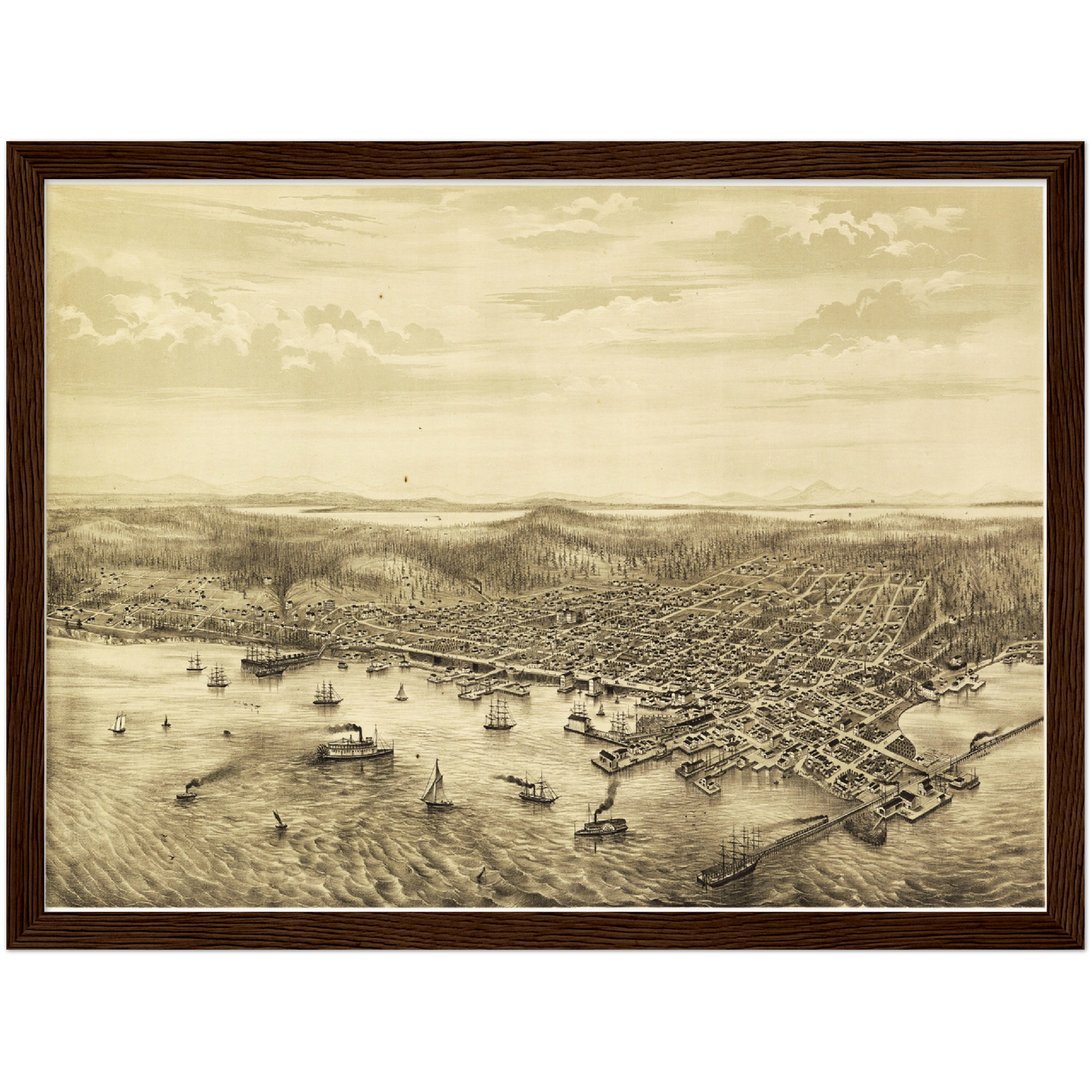 Historische Stadtansicht Seattle um 1878