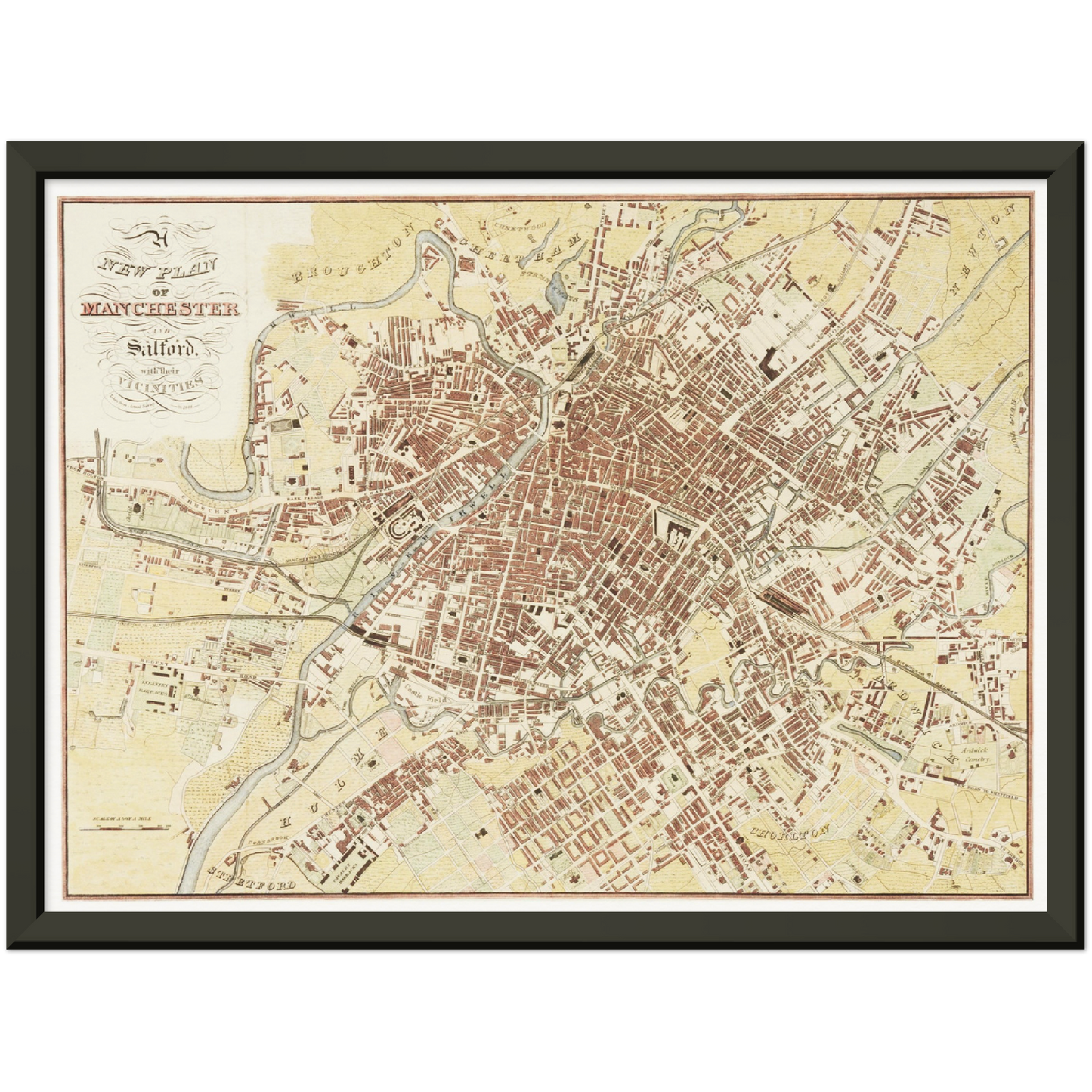 Historischer Stadtplan Manchester um 1844
