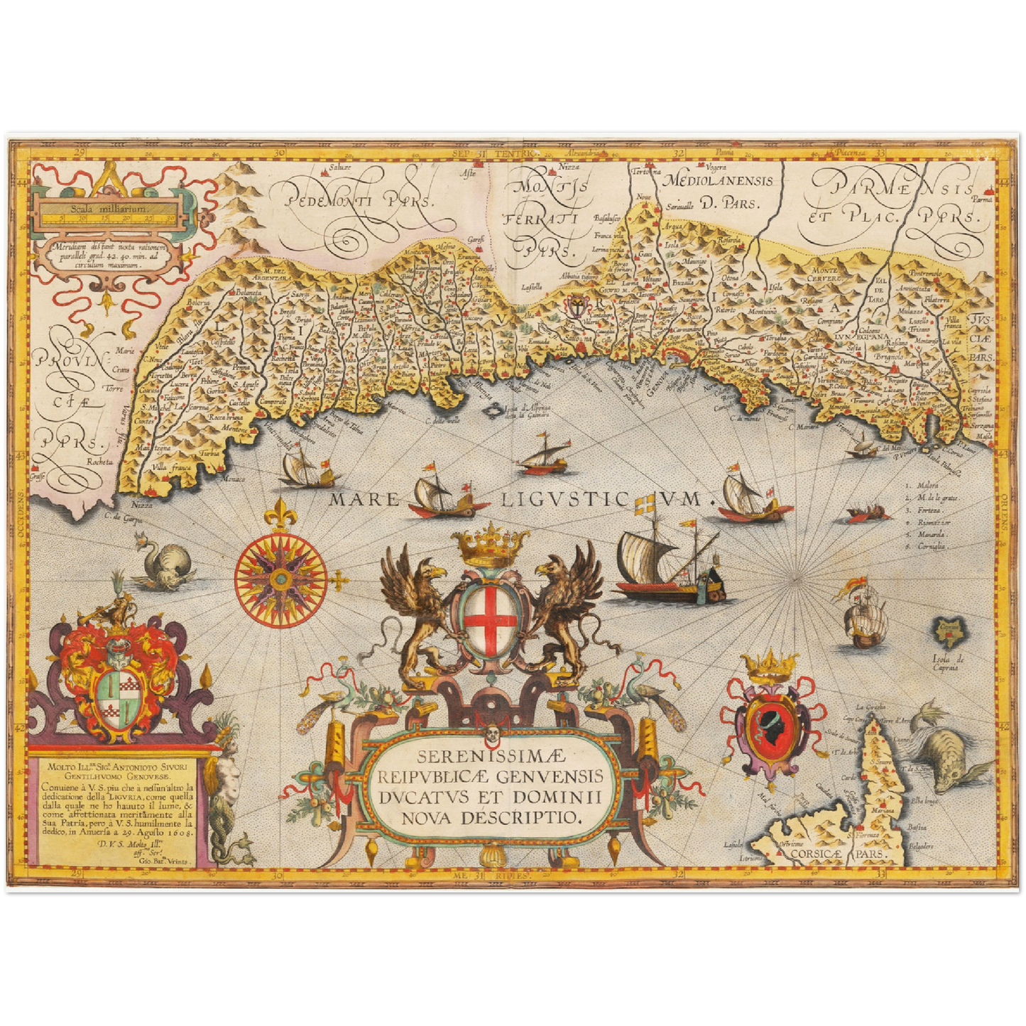 Historische Landkarte Ligurien um 1609