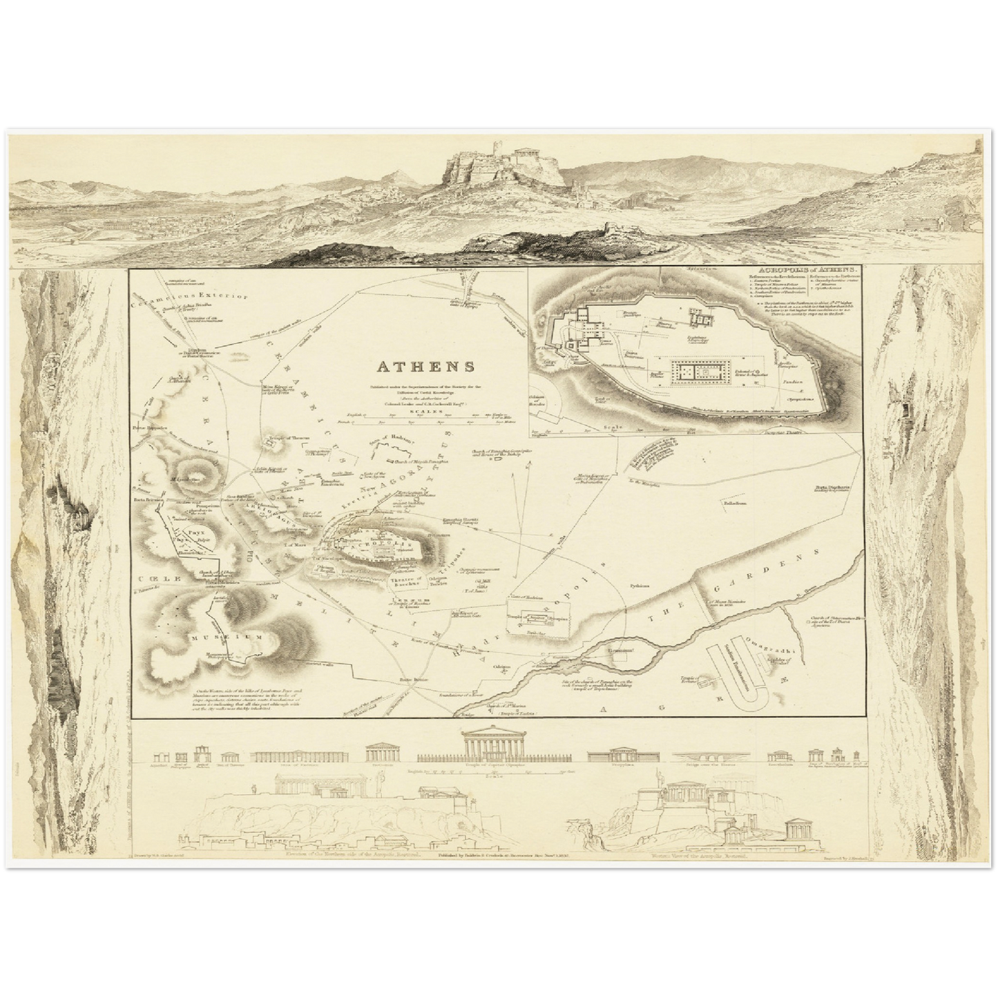 Historischer Stadtplan Athen um 1832