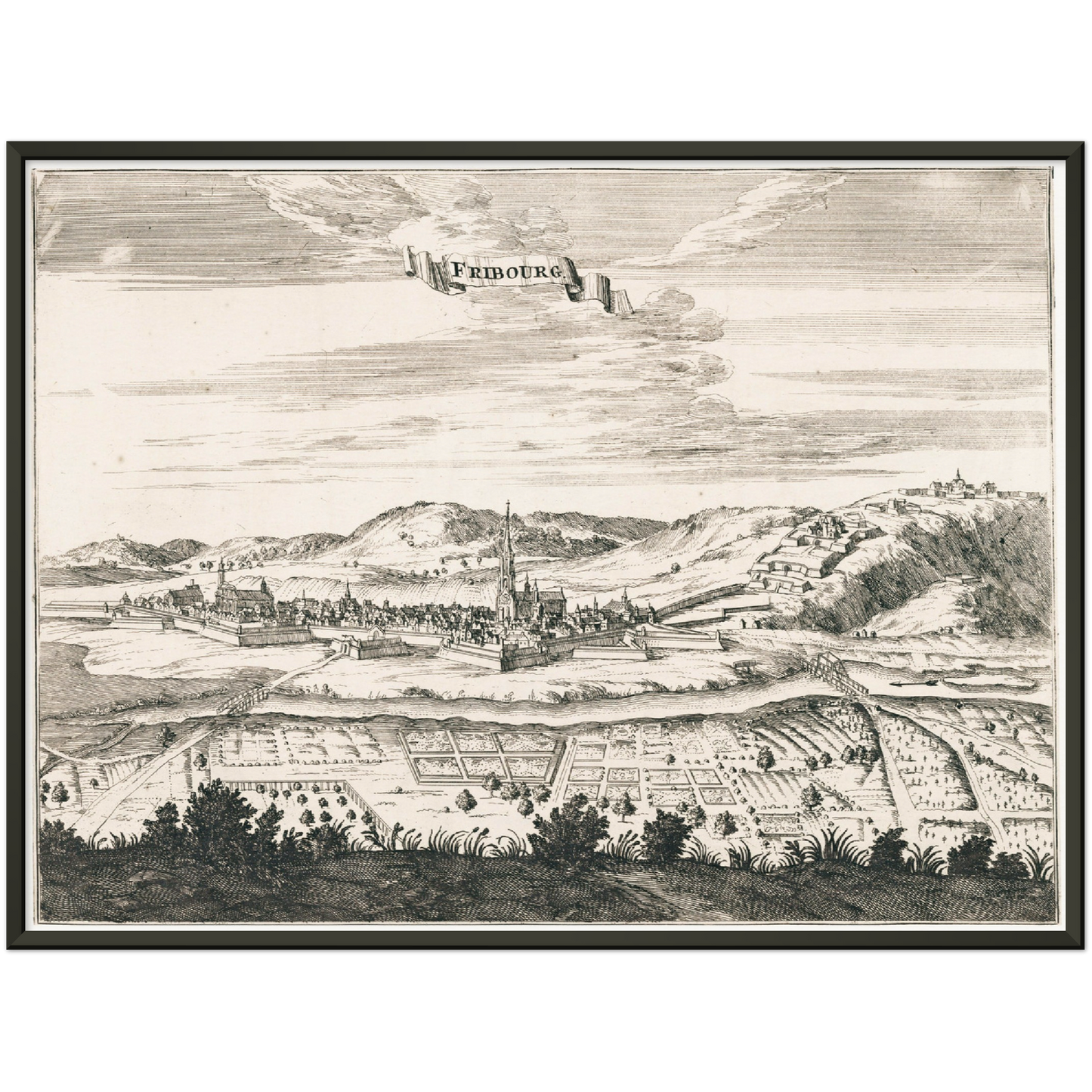 Historische Stadtansicht Freiburg im Breisgau um 1695