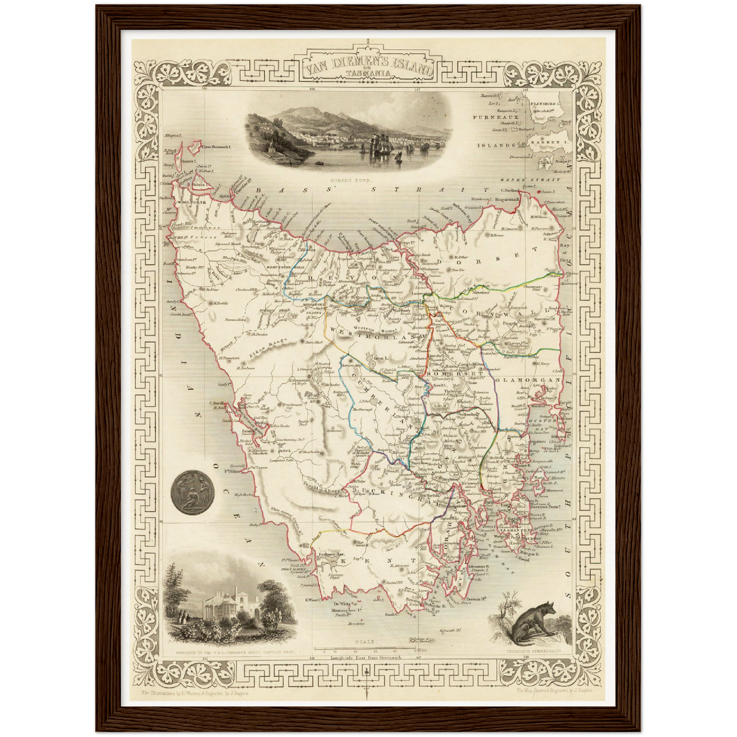 Historische Landkarte Tasmanien um 1850