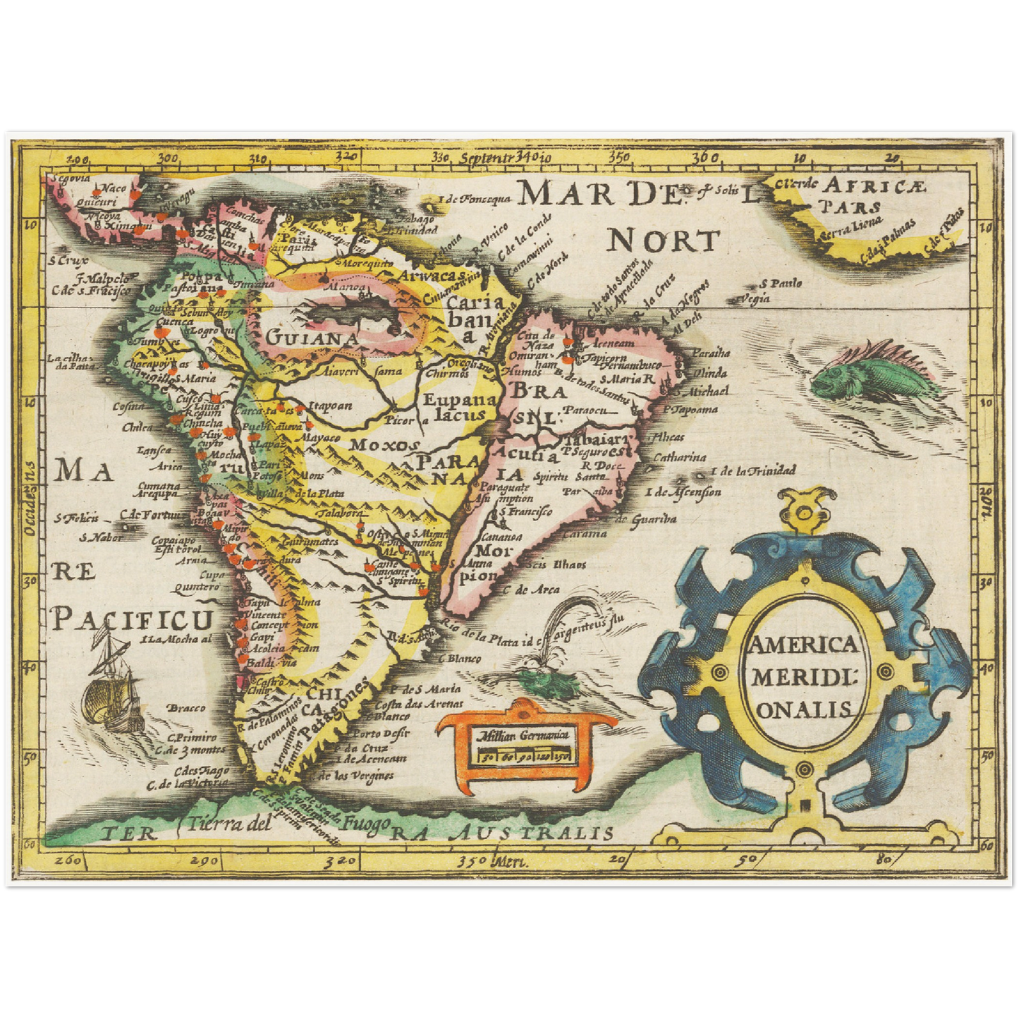 Historische Landkarte Südamerika um 1609