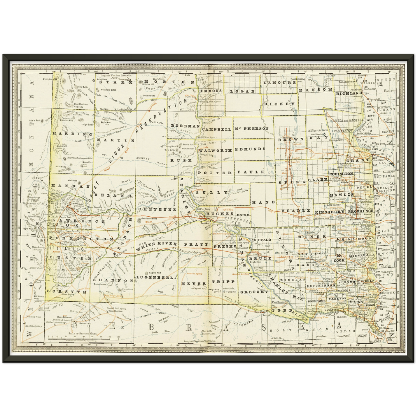 Historische Landkarte South Dakota um 1882