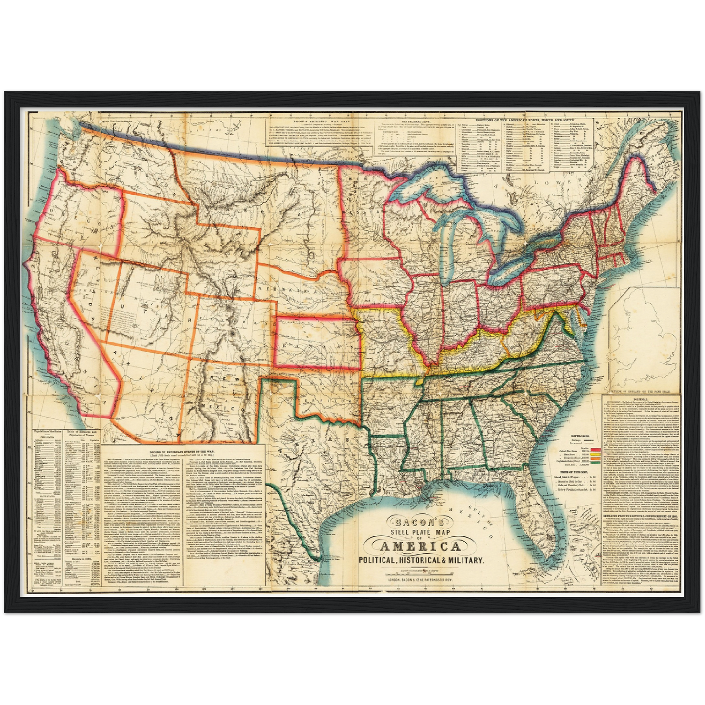 Historische Landkarte USA um 1863
