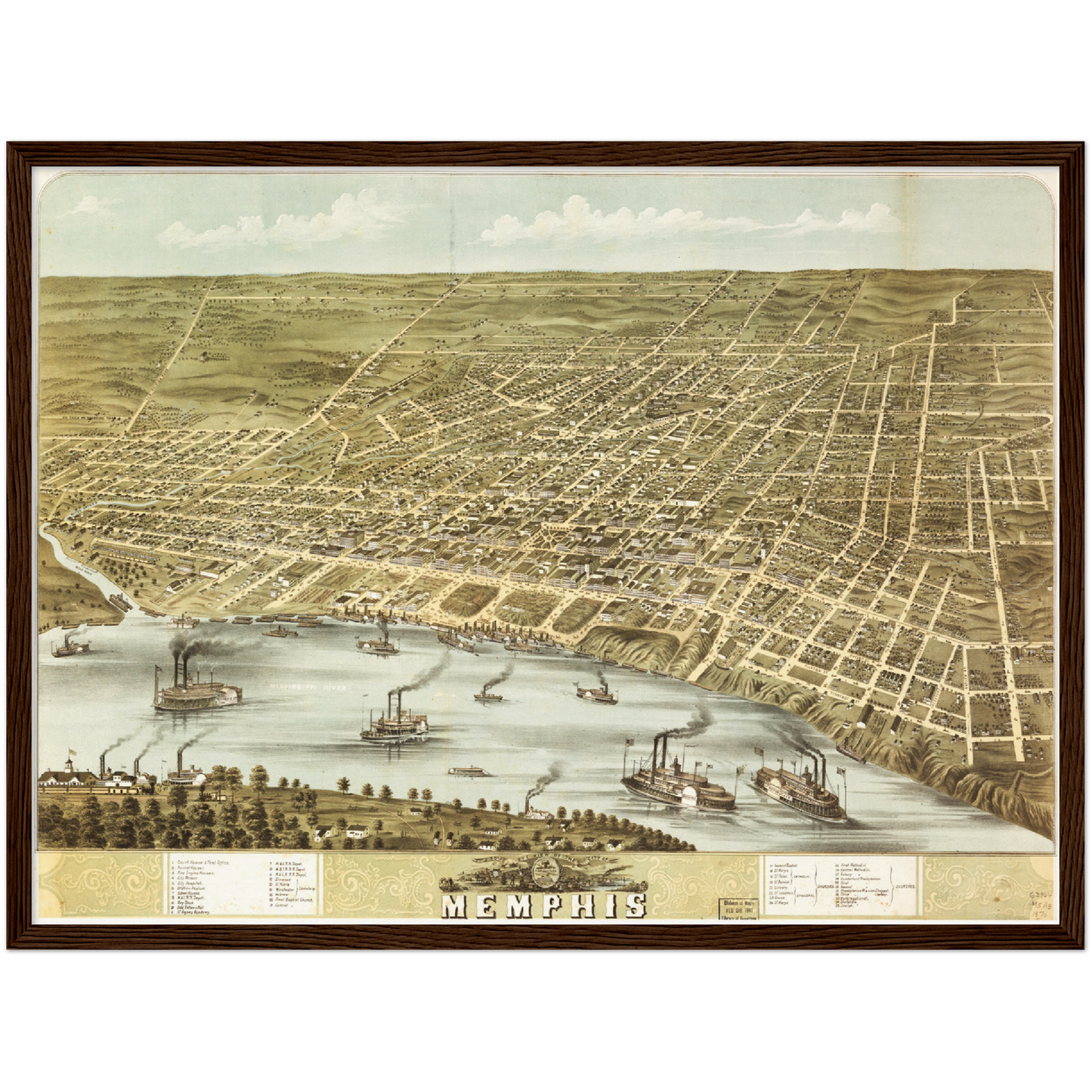 Historische Stadtansicht Memphis um 1870