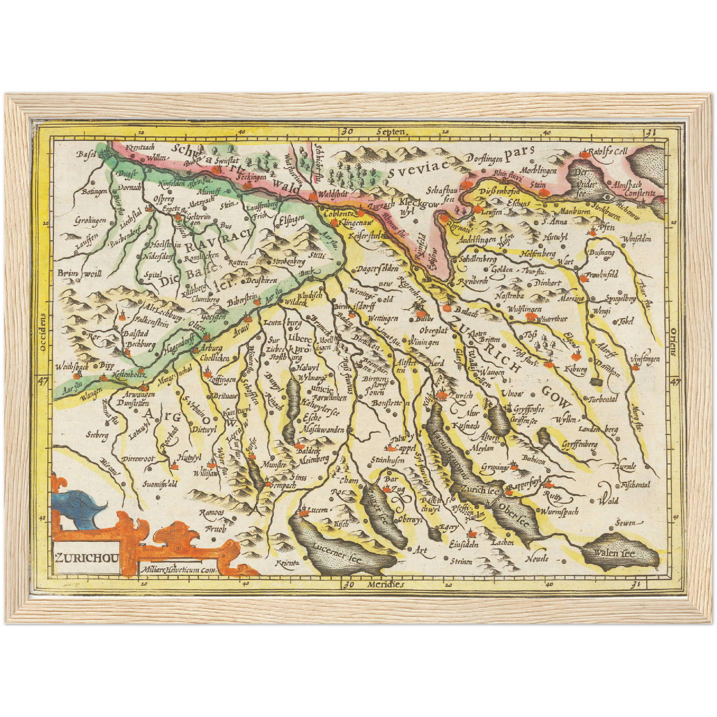 Historische Landkarte Zürichgau um 1609