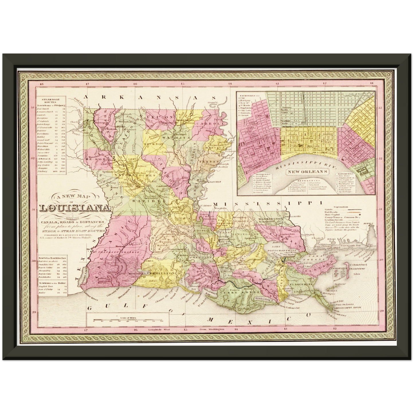 Historische Landkarte Louisiana um 1849