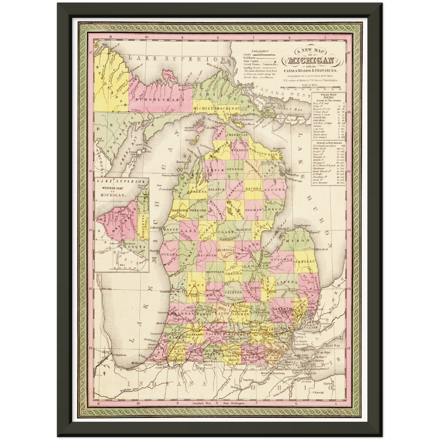 Historische Landkarte Michigan um 1849