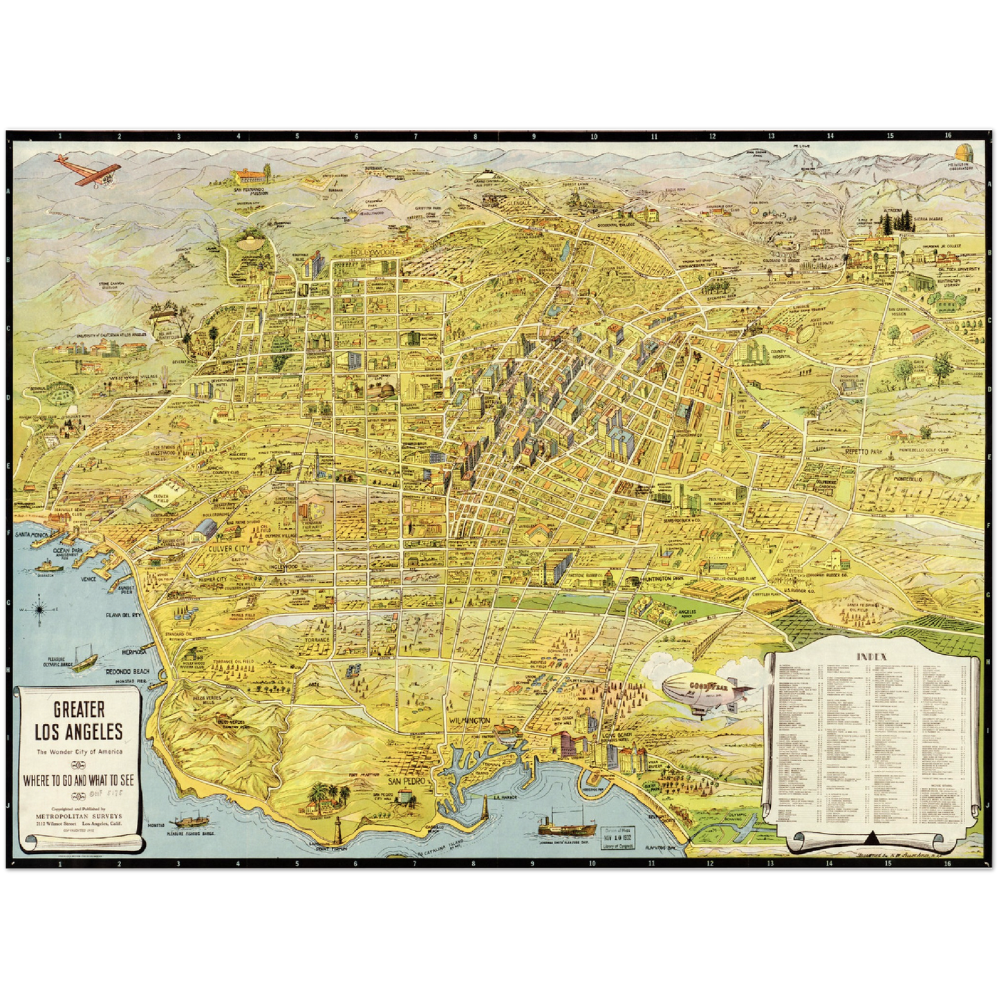 Historische Stadtansicht Greater Los Angeles um 1932