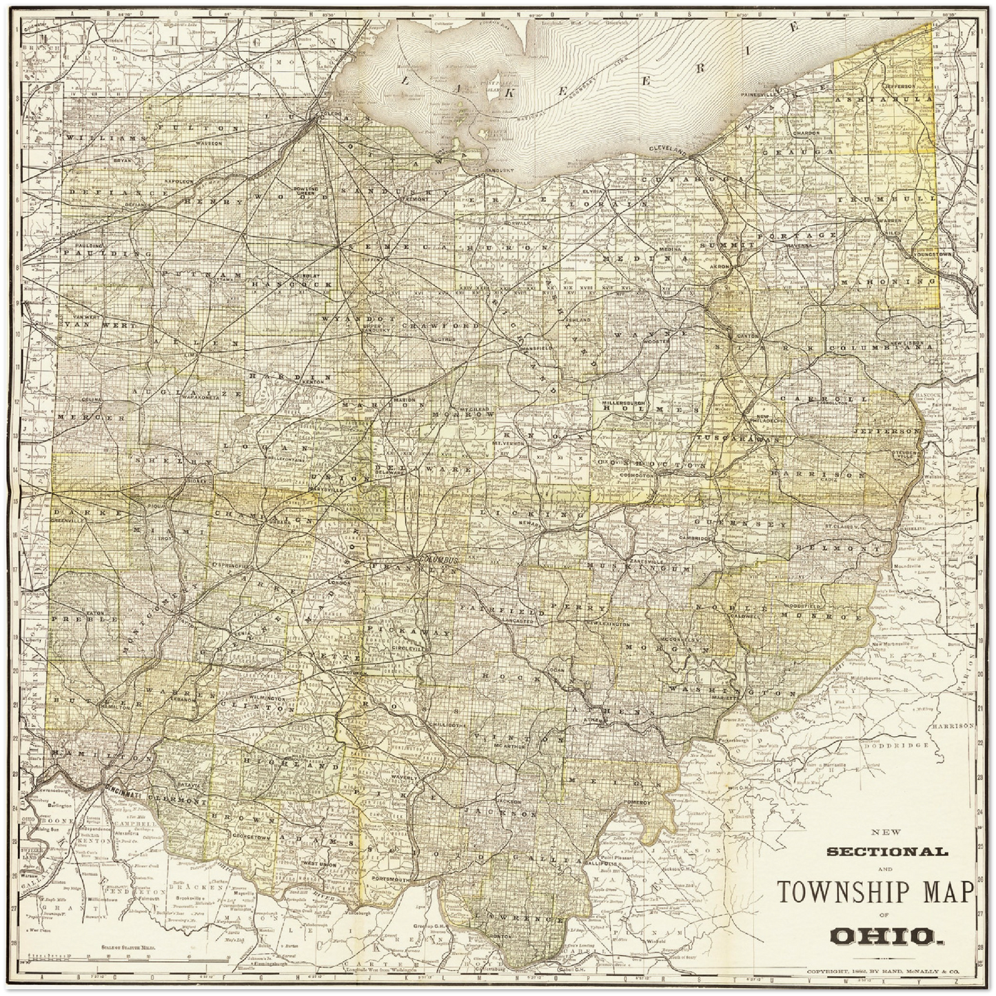Historische Landkarte Ohio um 1882