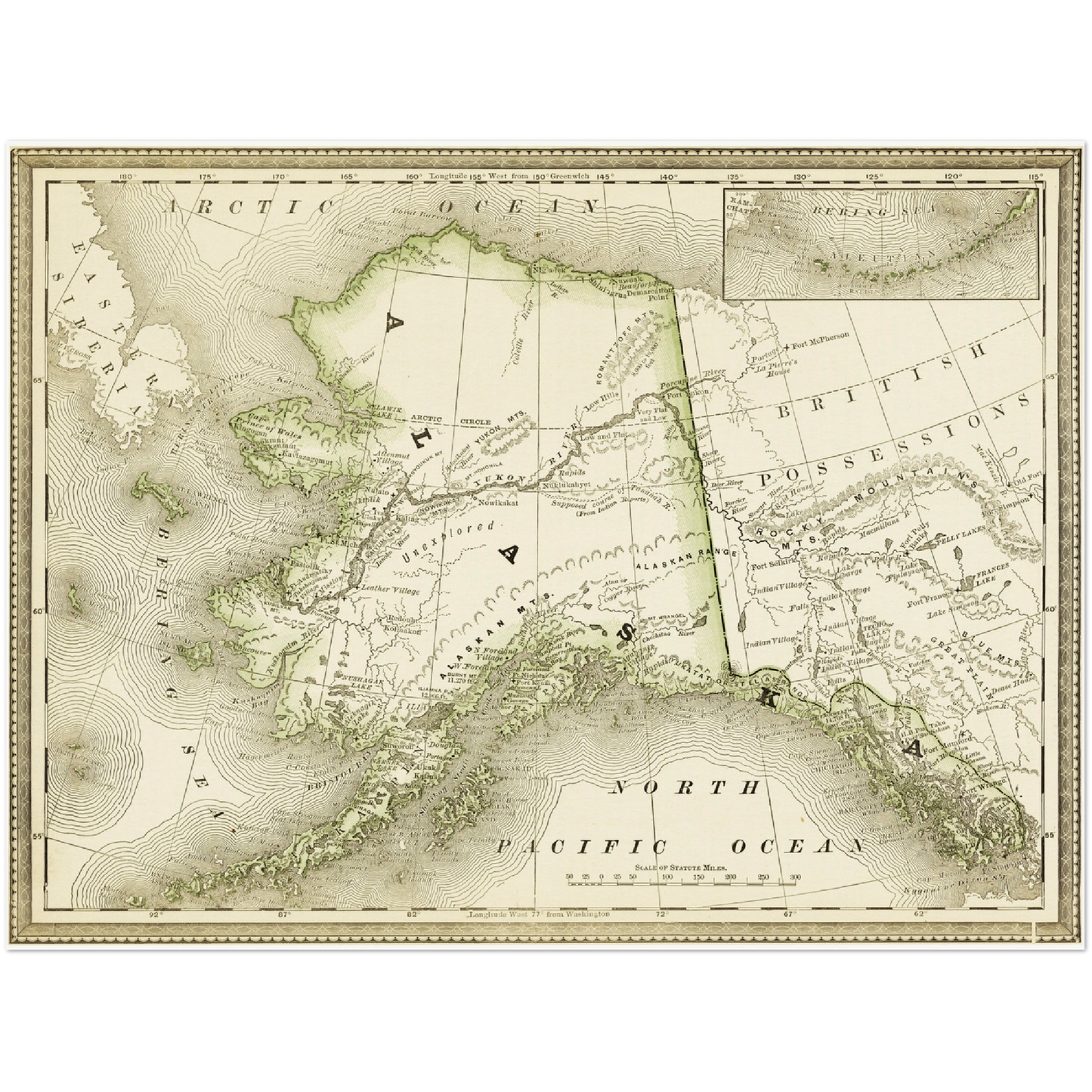 Historische Landkarte Alaska um 1882