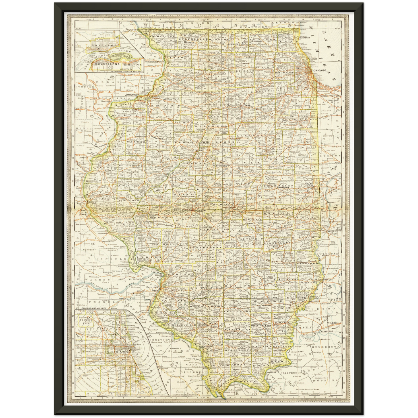 Historische Landkarte Illinois um 1882