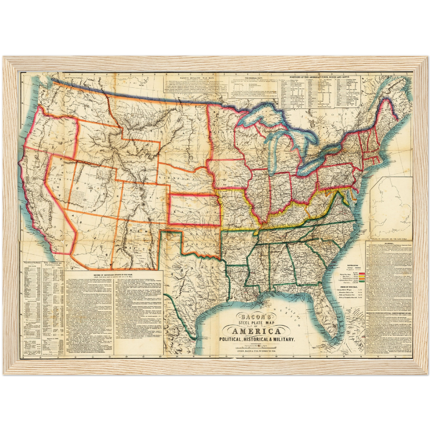 Historische Landkarte USA um 1863