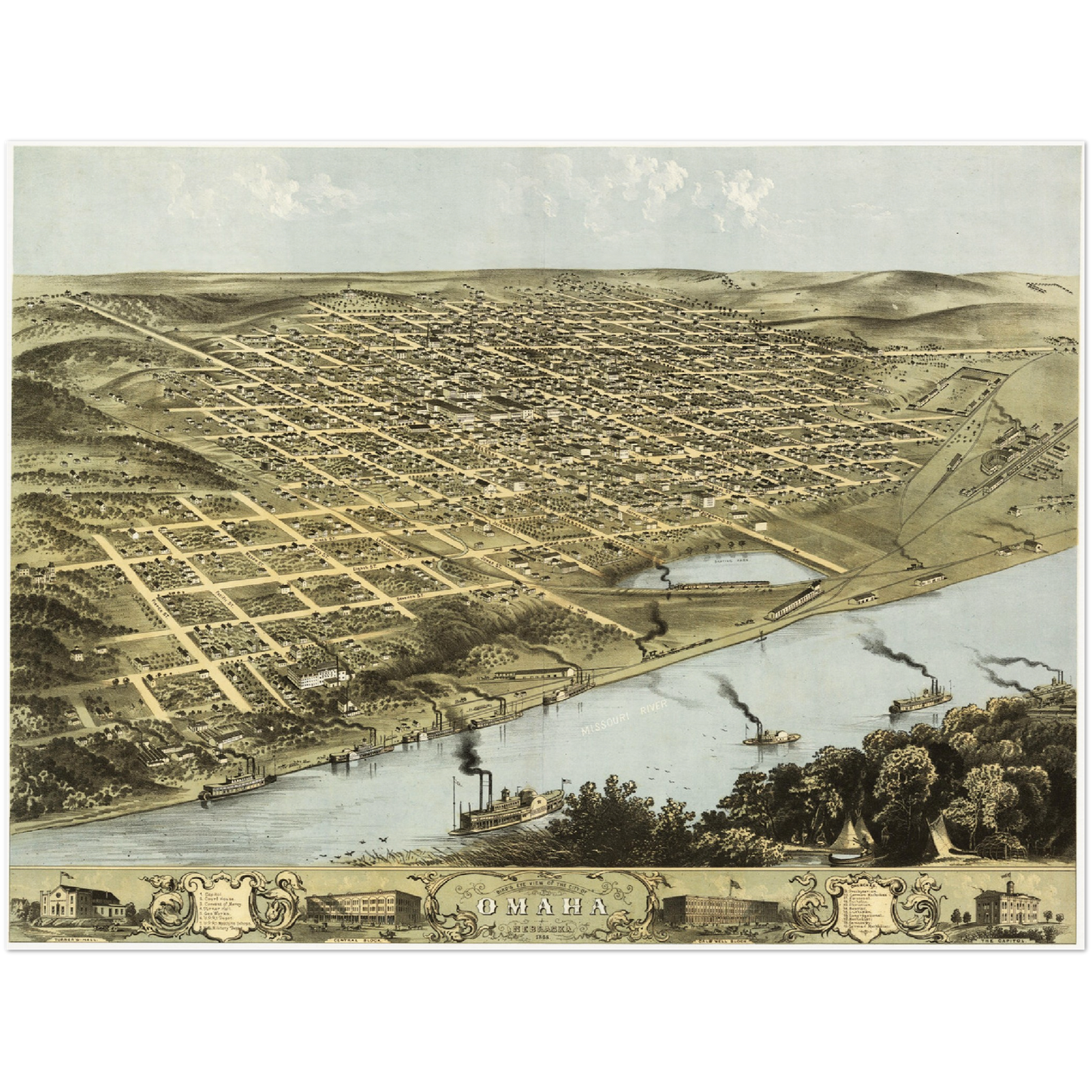 Historische Stadtansicht Omaha um 1868