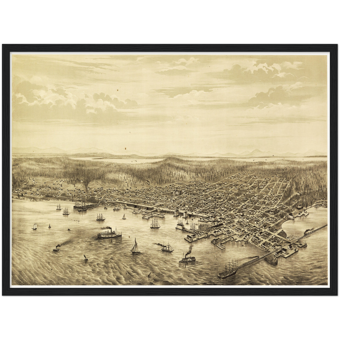 Historische Stadtansicht Seattle um 1878