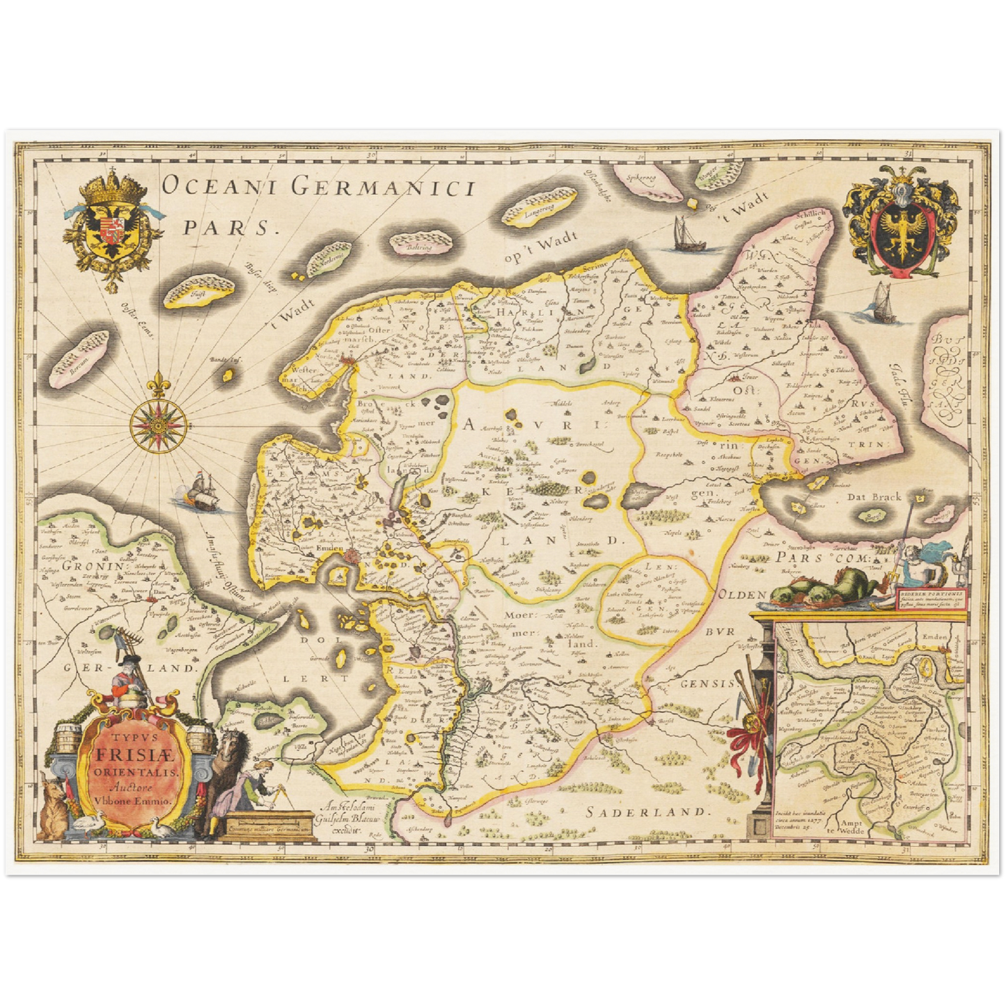 Historische Landkarte Ostfriesland um 1635