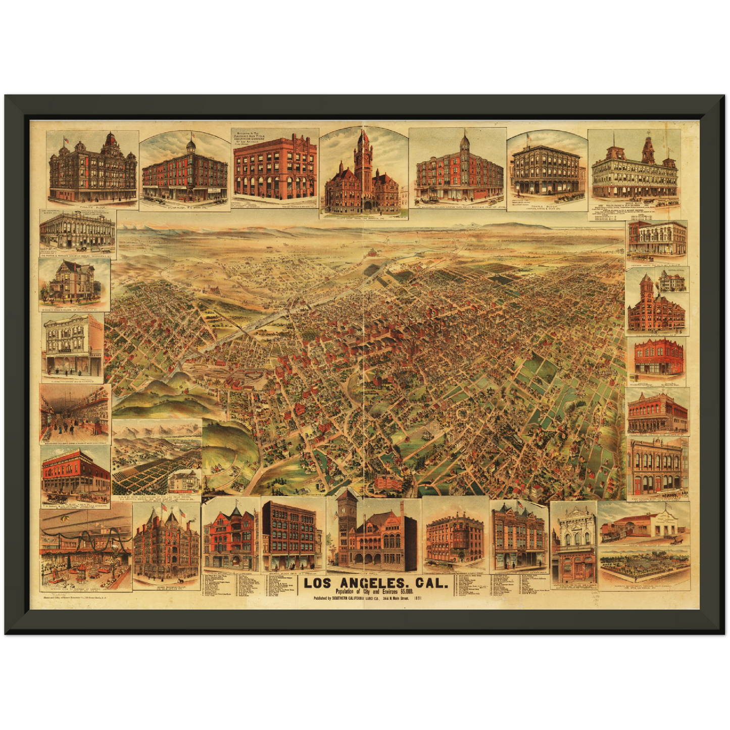 Historische Stadtansicht Los Angeles um 1891