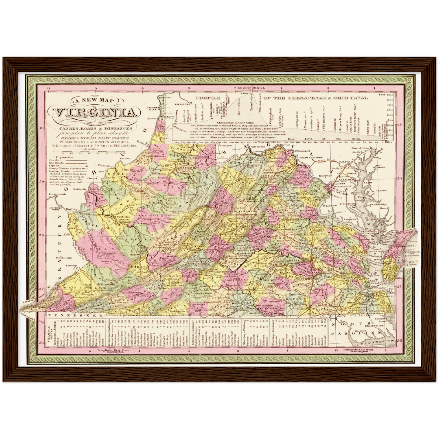 Historische Landkarte Virginia um 1849