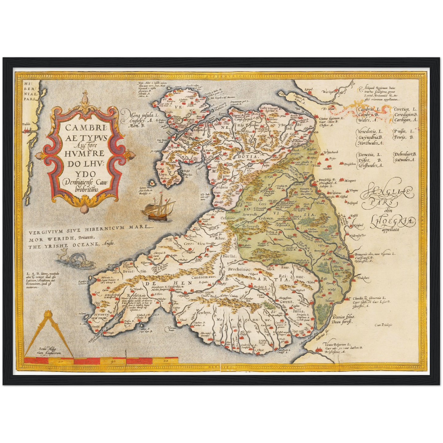 Historische Landkarte Wales um 1609