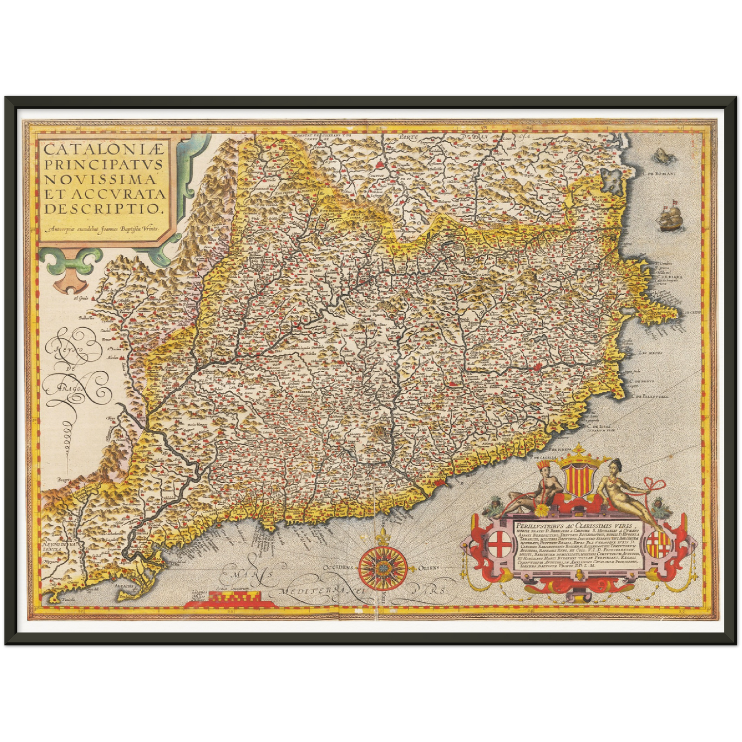 Historische Landkarte Katalonien um 1609