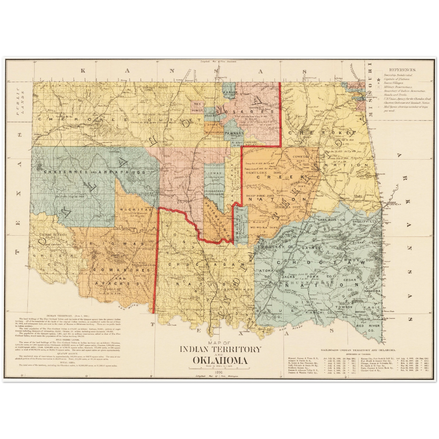 Historische Landkarte Oklahoma um 1890