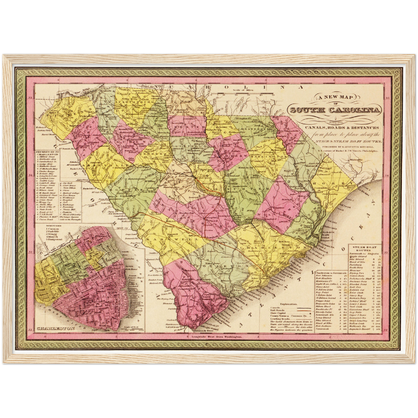 Historische Landkarte South Carolina um 1849
