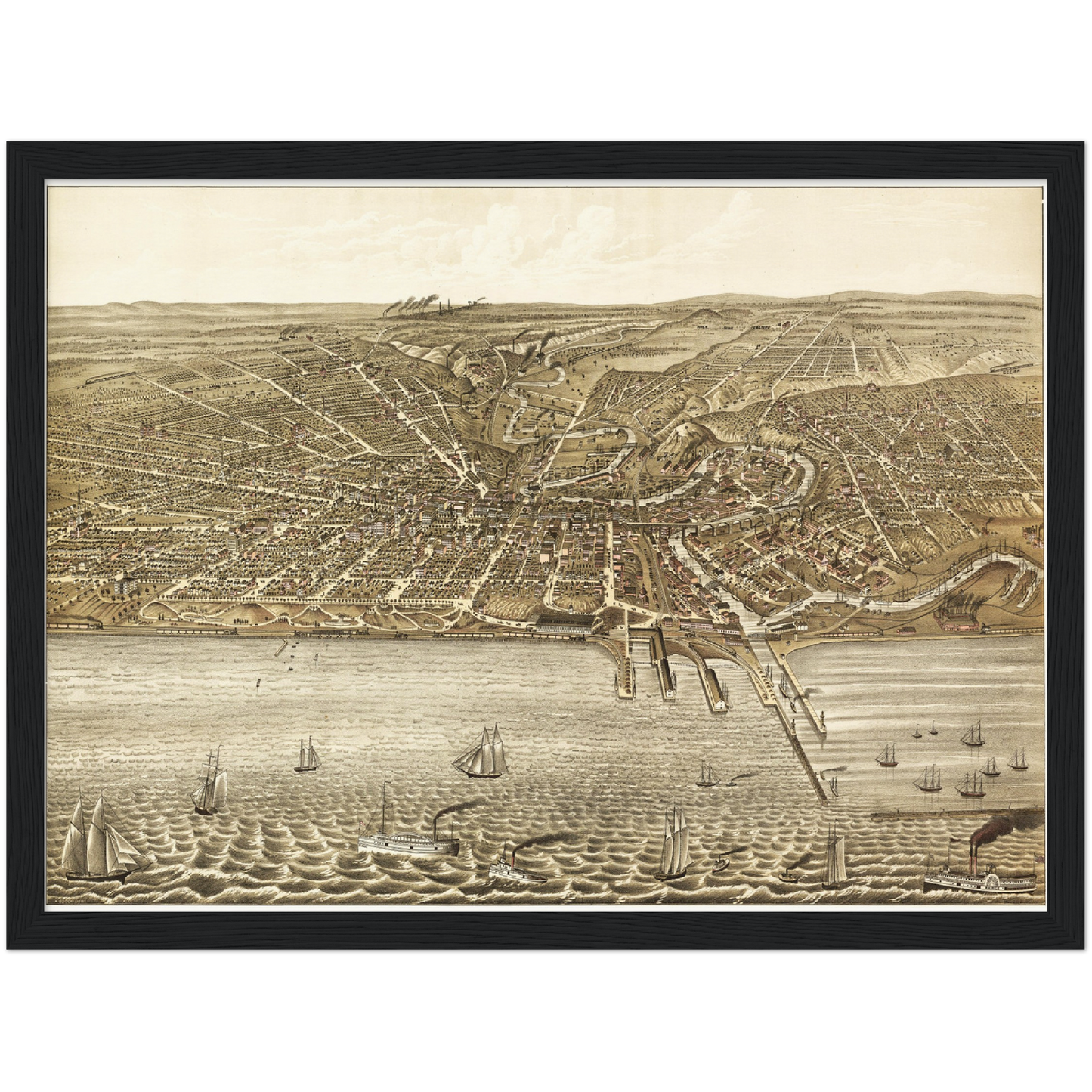 Historische Stadtansicht Cleveland um 1877