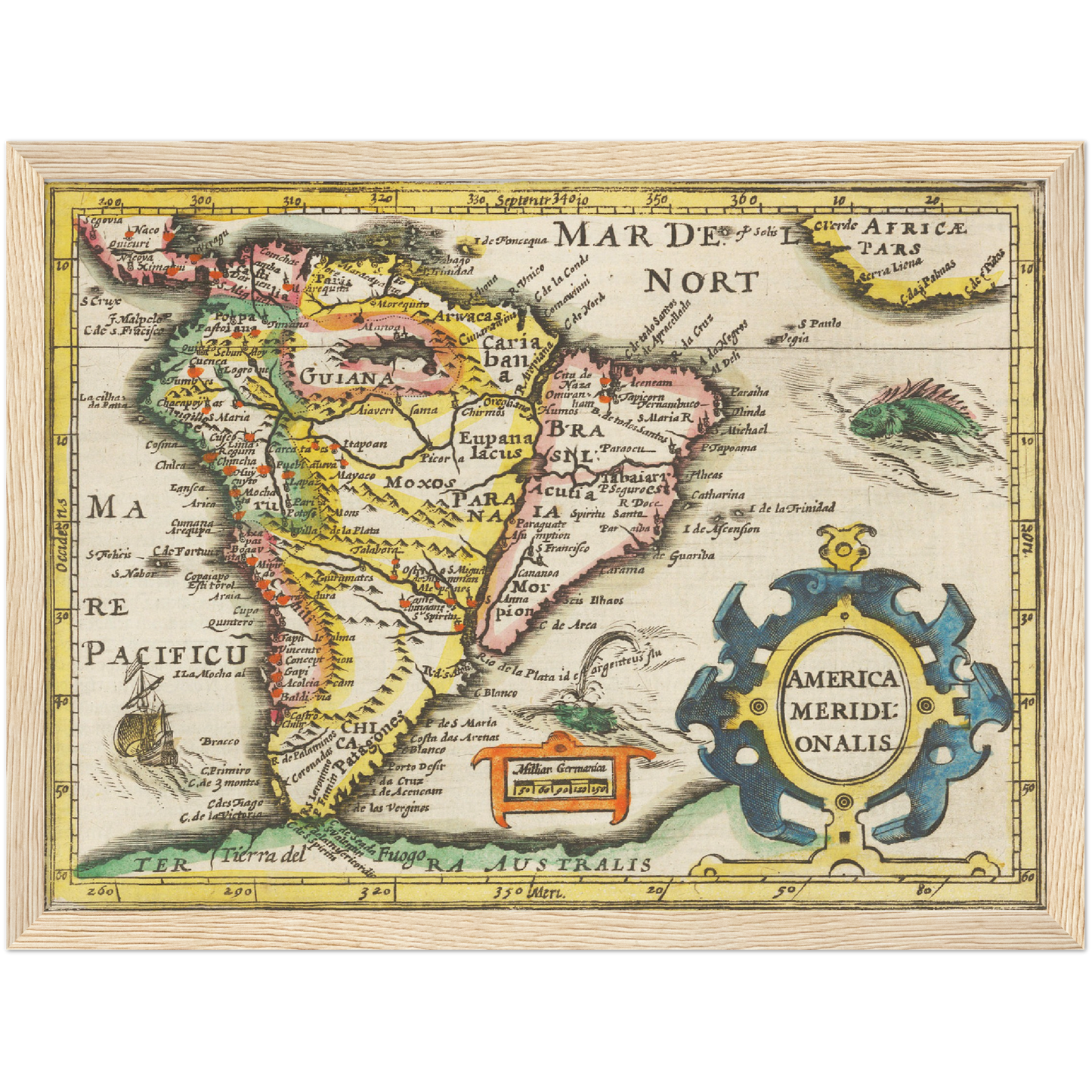 Historische Landkarte Südamerika um 1609
