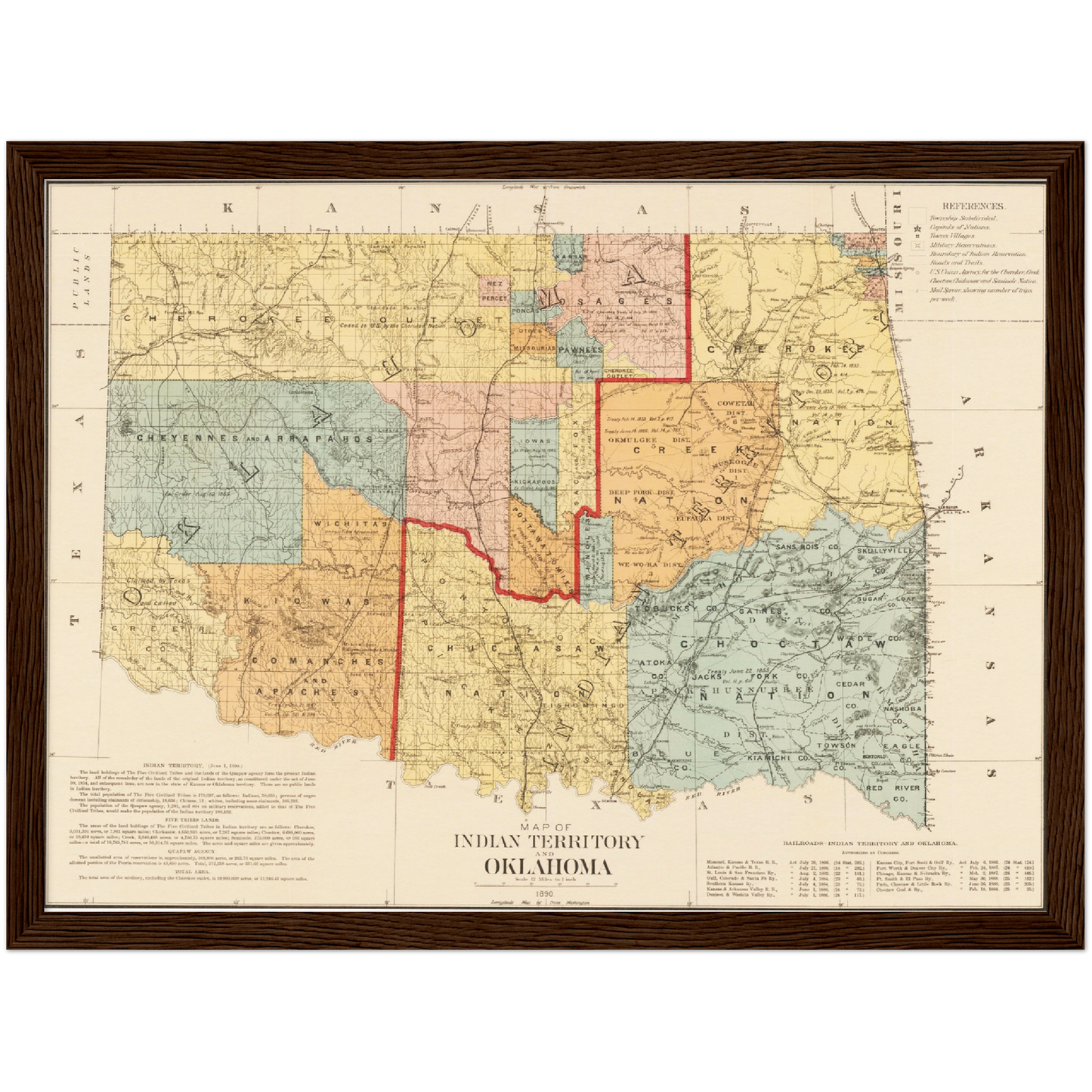 Historische Landkarte Oklahoma um 1890