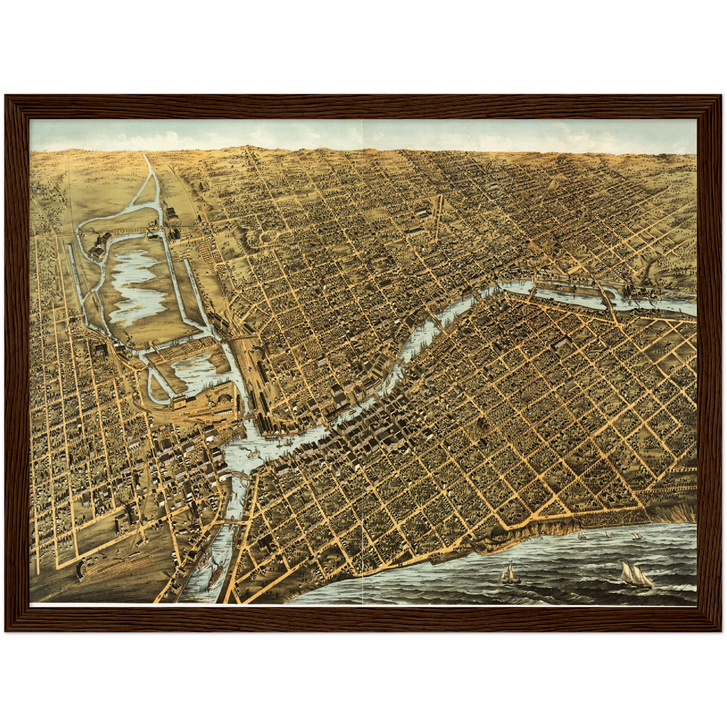 Historische Stadtansicht Milwaukee um 1872