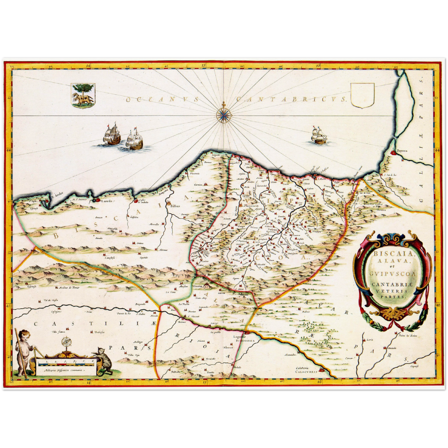 Historische Landkarte Kantabrien & Baskenland um 1690