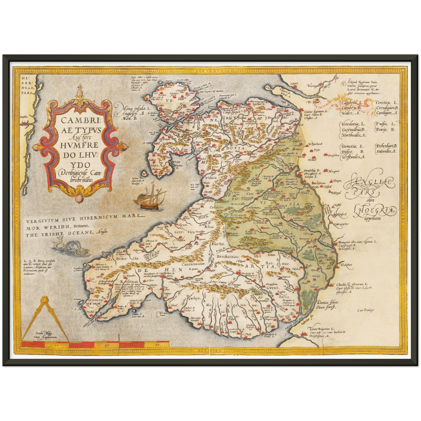 Historische Landkarte Wales um 1609
