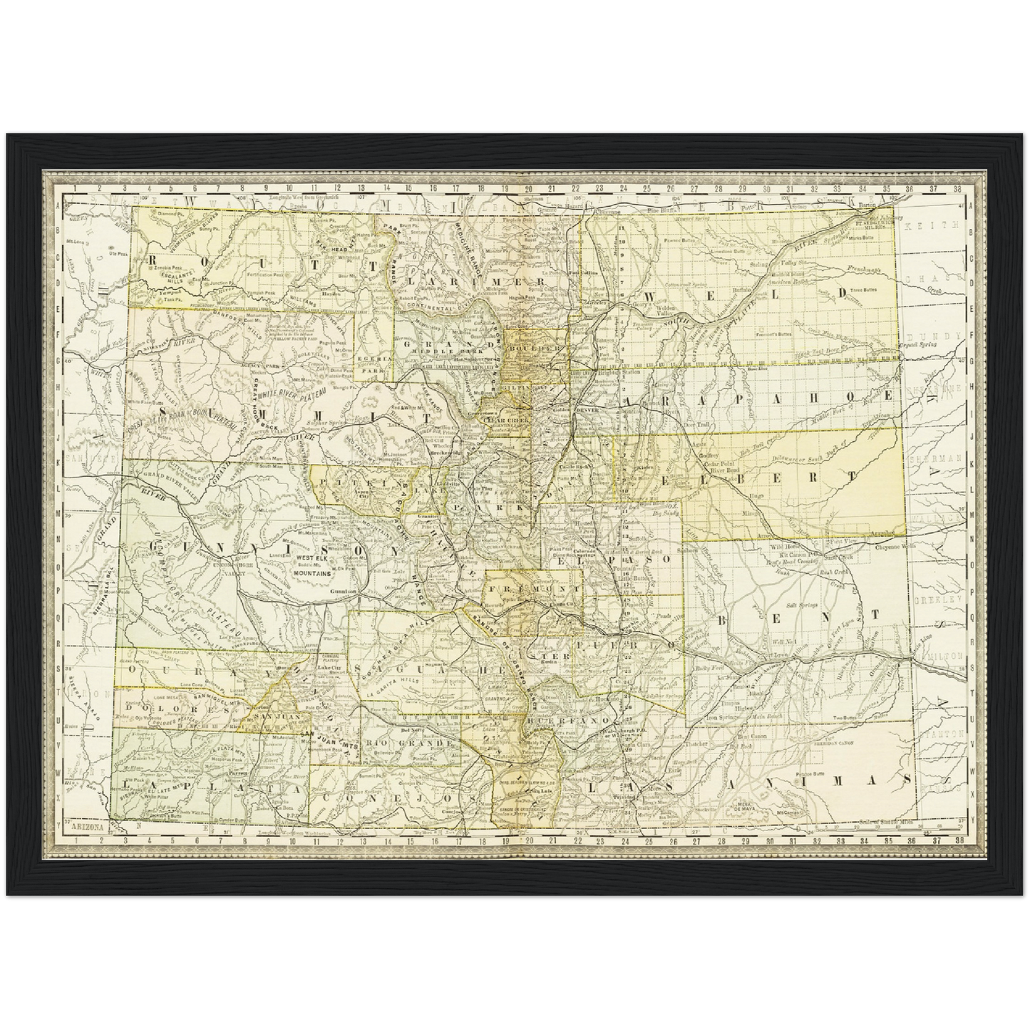 Historische Landkarte Colorado um 1882