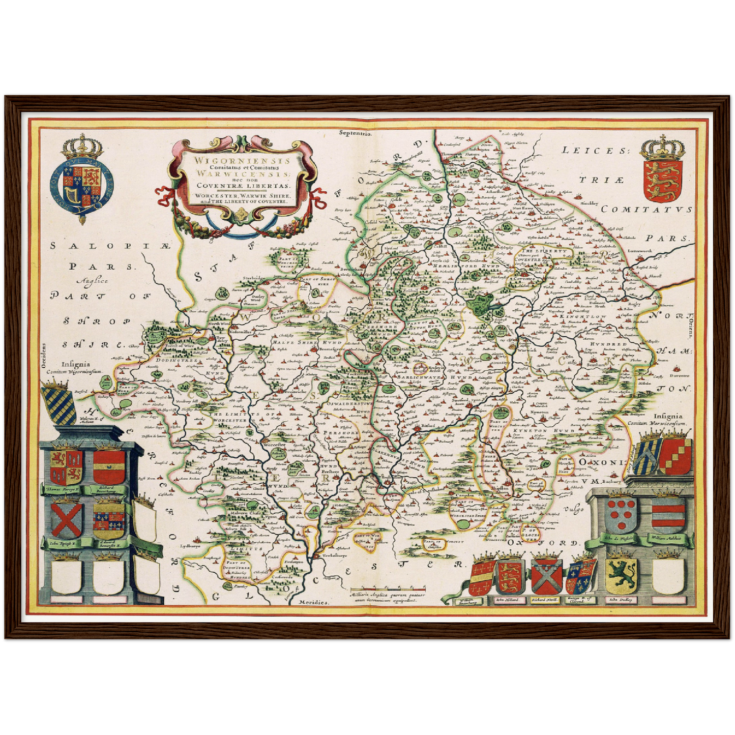 Historische Landkarte Worcestershire um 1646